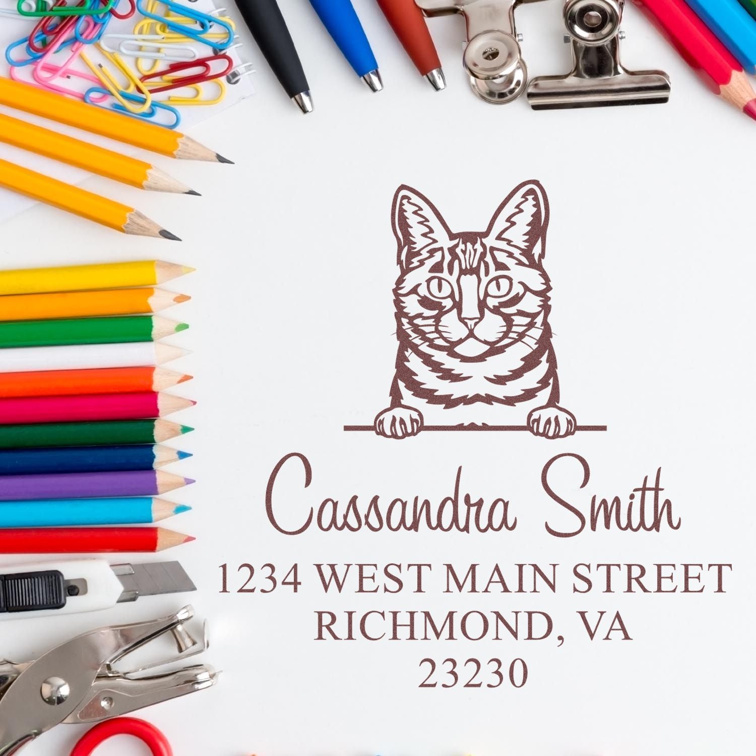 Pre-Inked Dragon Li Cat Personalized Small Return Address Stamp - Engineer Seal Stamps