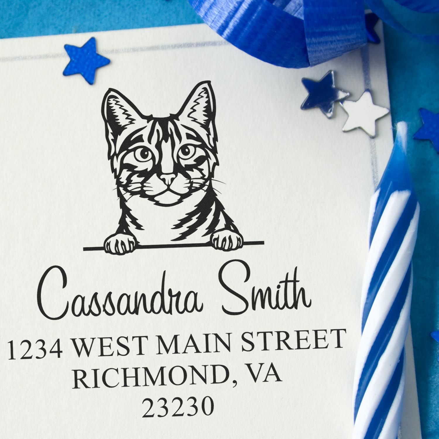 Self-Inking Egyptian Mau Cat Customized Mail Address Stamp - Engineer Seal Stamps