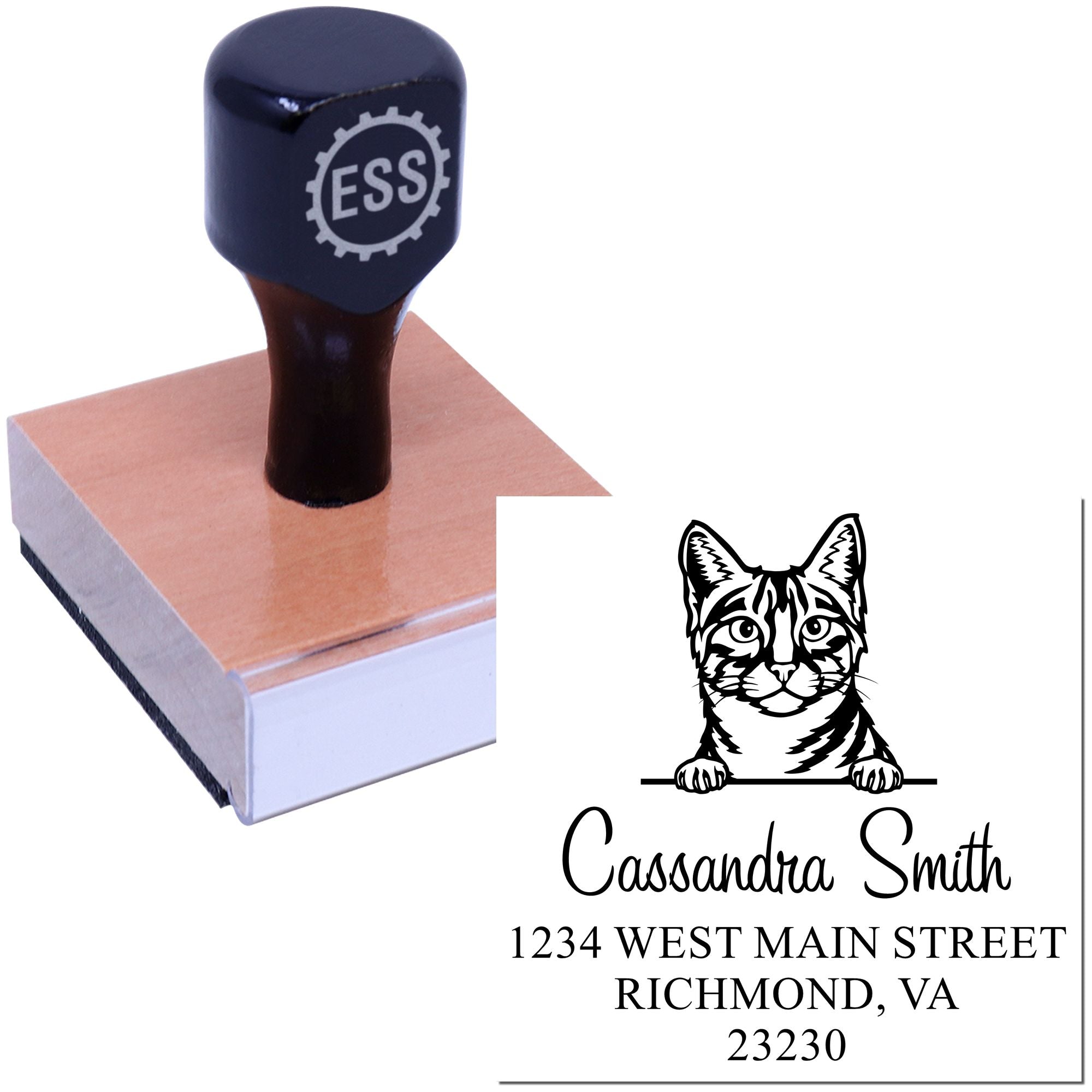 Wood Handle Egyptian Mau Cat Home Address Stamp For Envelopes - Engineer Seal Stamps