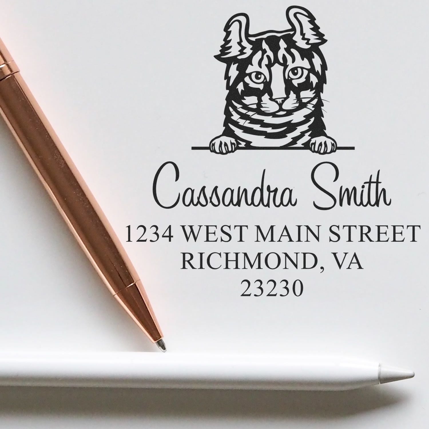 Highlander Cat Address Stamps Personalized 3 Lines Stamp - Engineer Seal Stamps