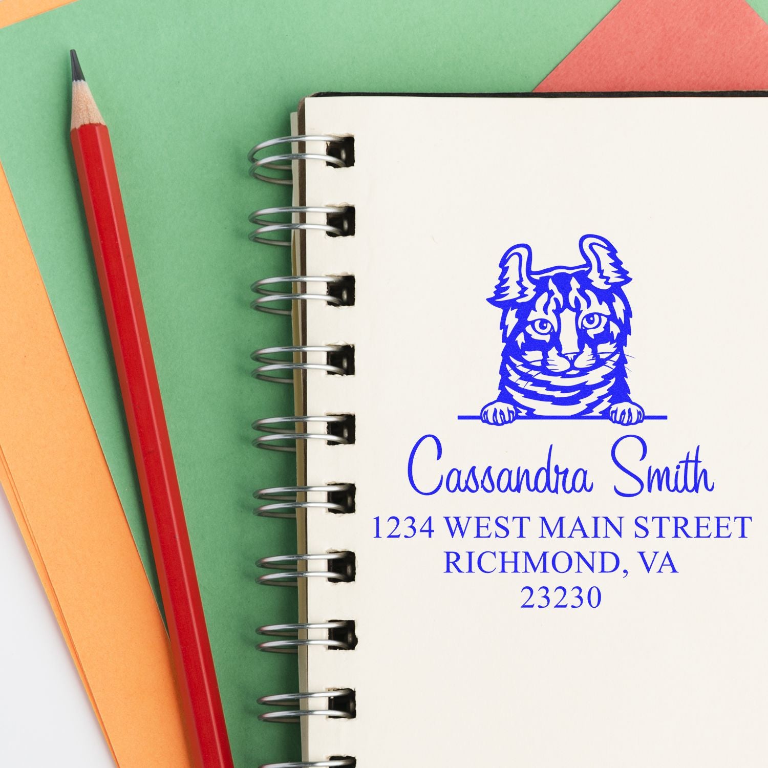 Wood Handle Highlander Cat Address Labels Personalized Stamp - Engineer Seal Stamps