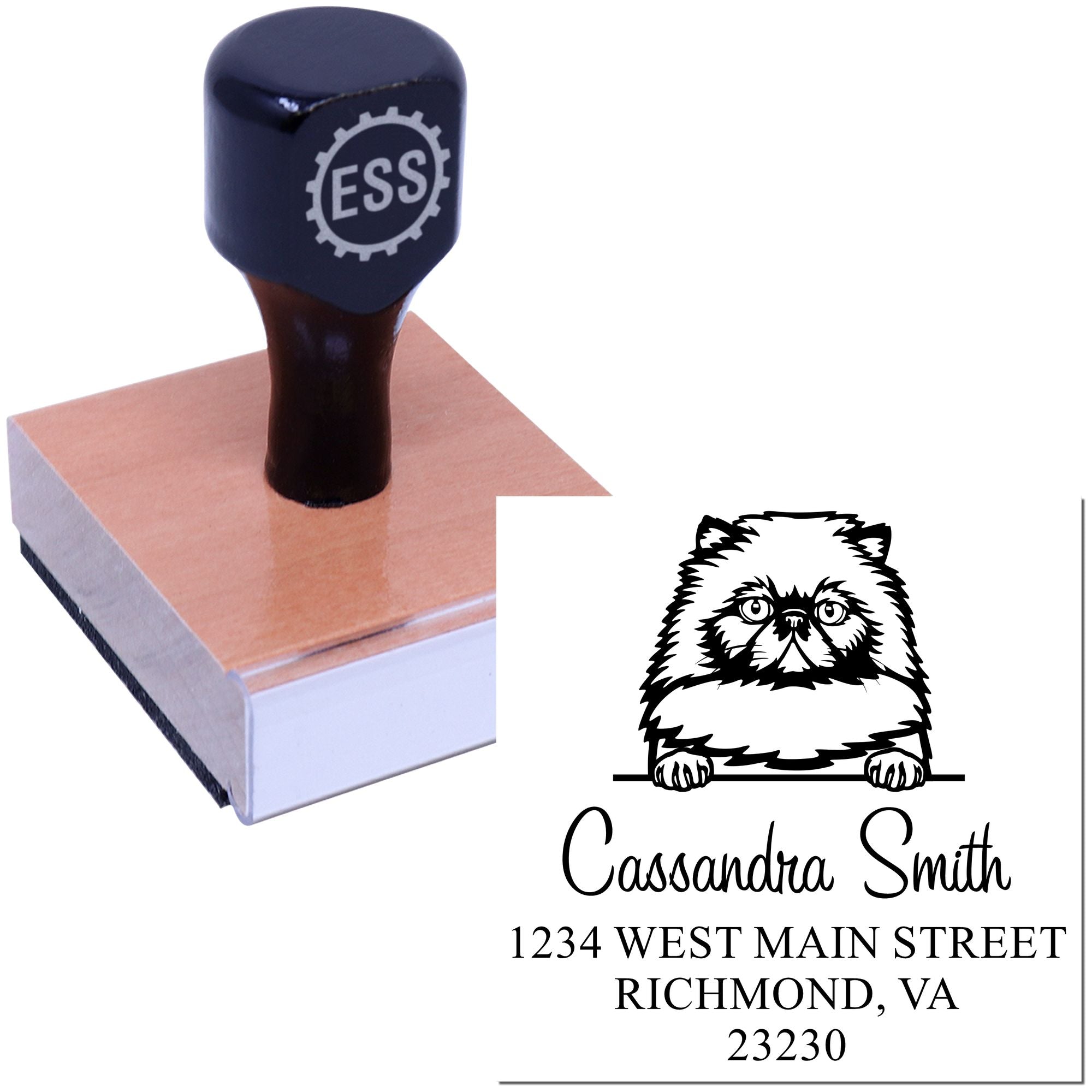 Wood Handle Himalayan Cat Address Stamp Personalized - Engineer Seal Stamps