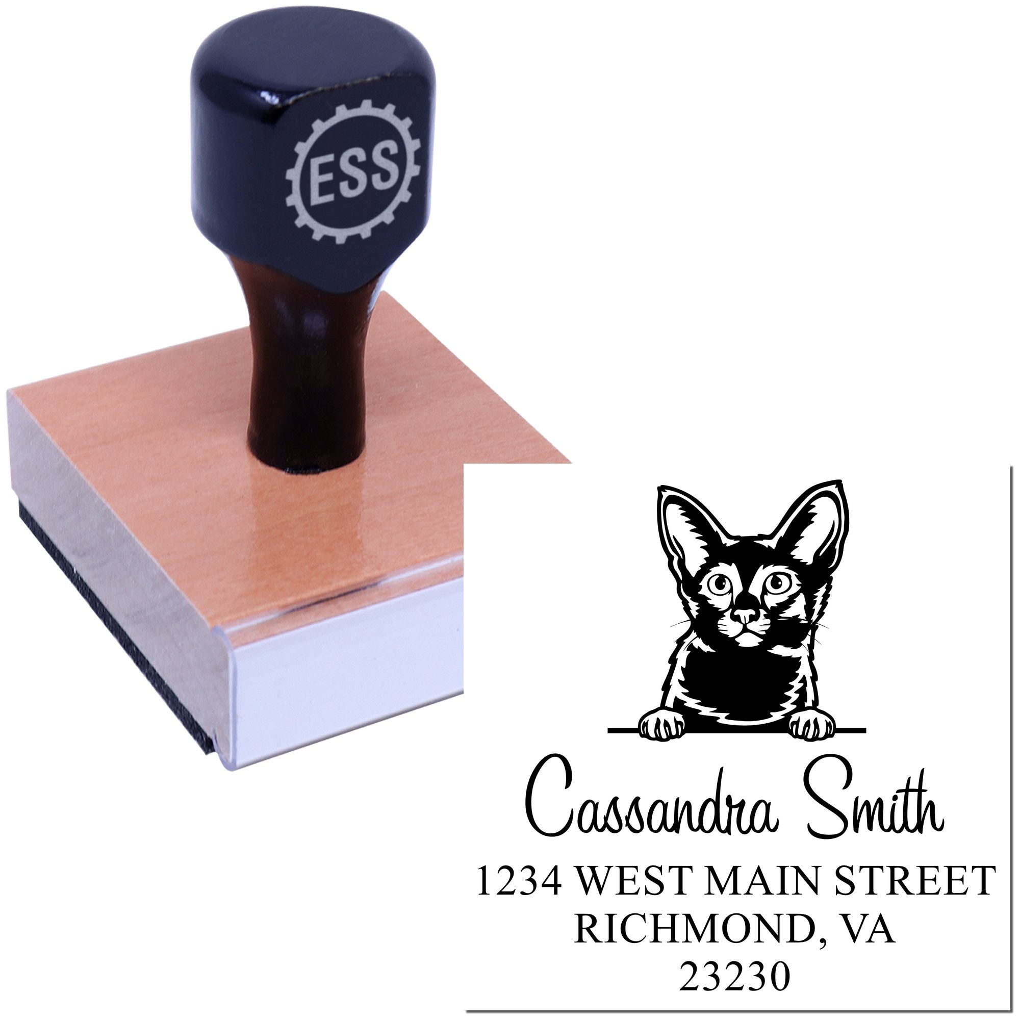 Wood Handle Javanese Cat Custom Stamp Return Address - Engineer Seal Stamps