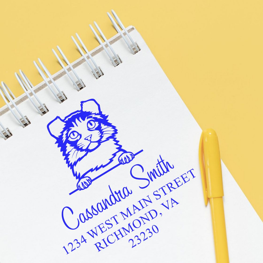 Wood Handle Kinkalow Cat Custom Address Stamp - Engineer Seal Stamps