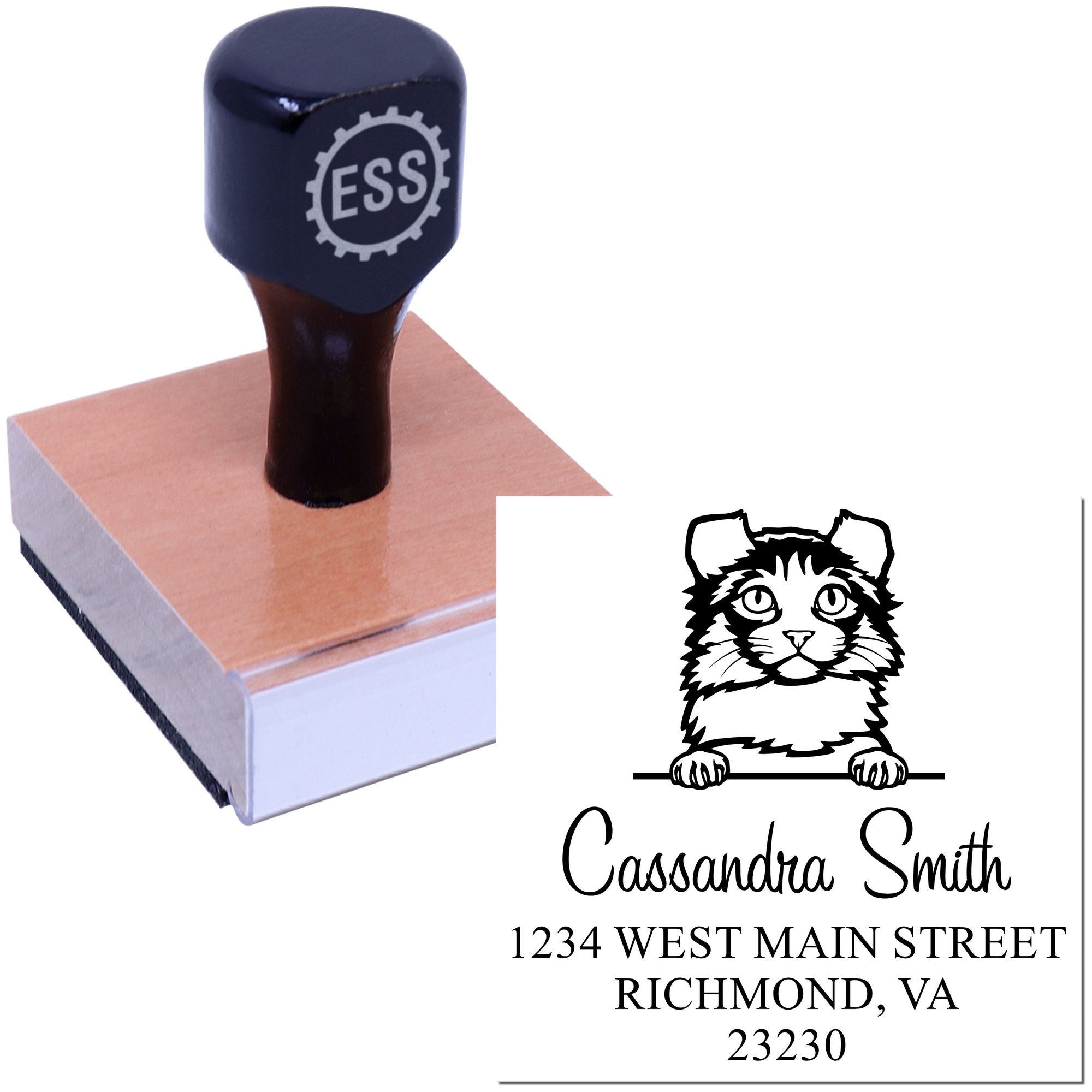 Wood Handle Kinkalow Cat Custom Address Stamp - Engineer Seal Stamps
