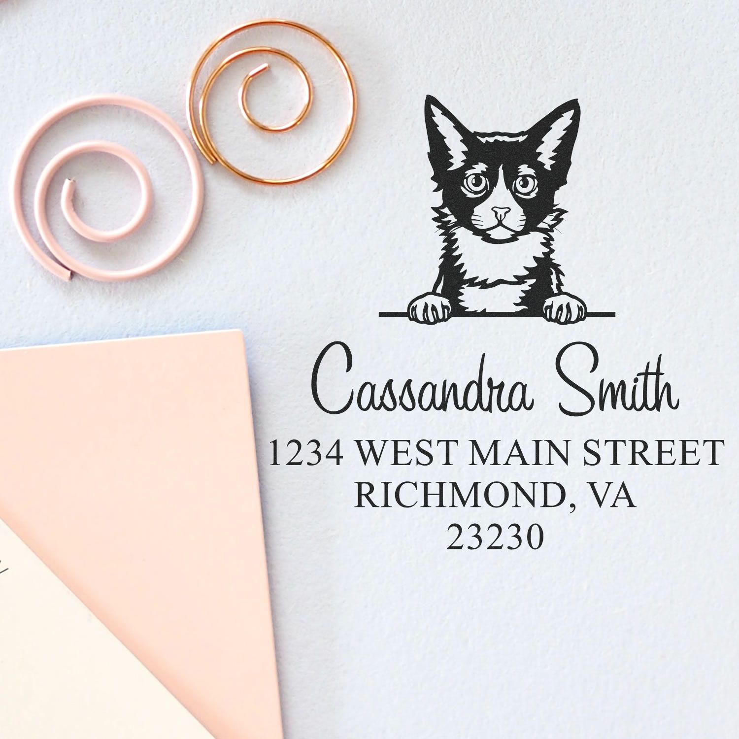 Self-Inking Laperm Cat Customized Name and Address Stamp - Engineer Seal Stamps
