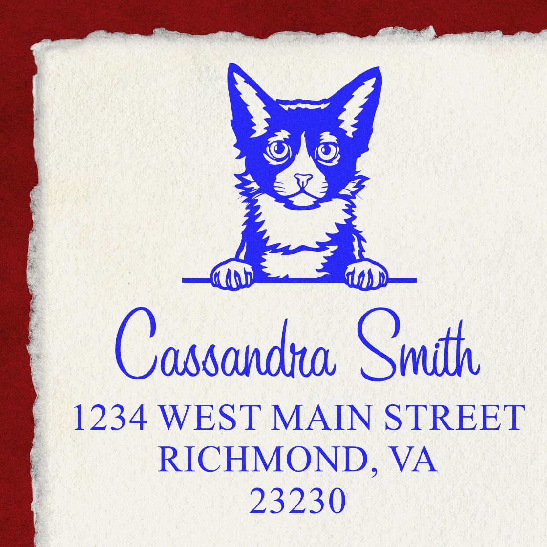 Wood Handle Laperm Cat Custom Return Address Stamp - Engineer Seal Stamps