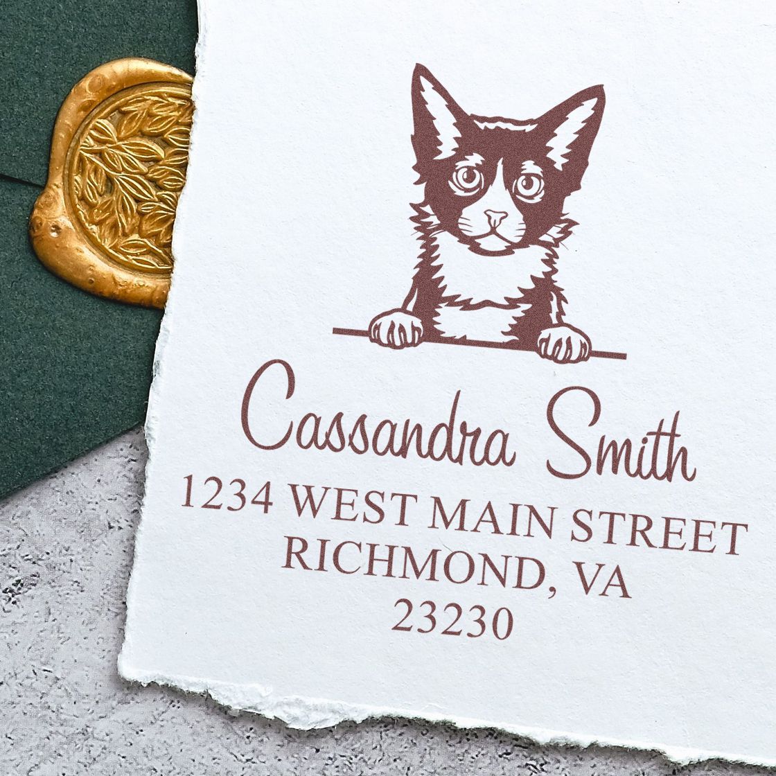 Pre-Inked Laperm Cat Personalized Round Address Stamps Stamp - Engineer Seal Stamps