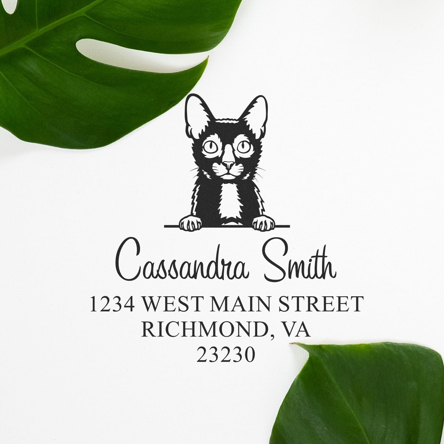 Wood Handle Lykoi Cat Custom Address Label Stamp - Engineer Seal Stamps