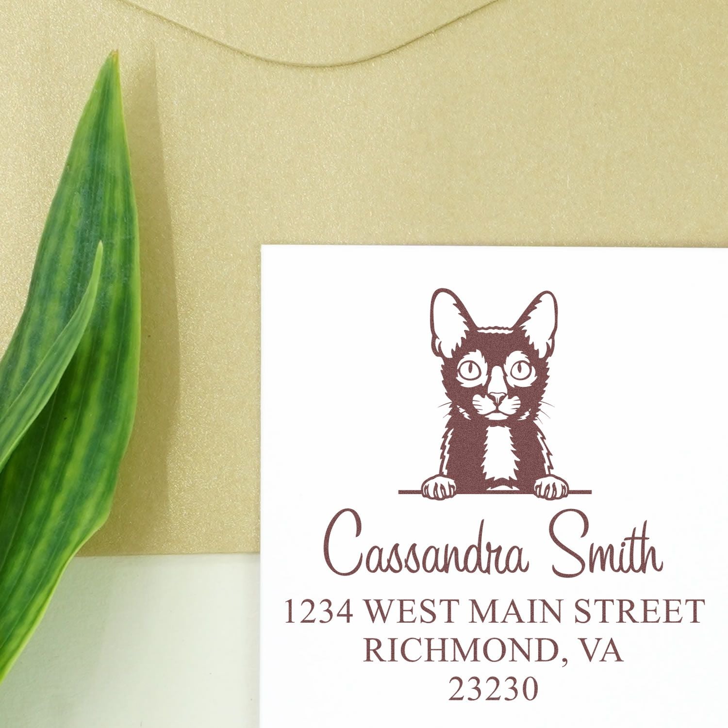 Wood Handle Lykoi Cat Custom Address Label Stamp - Engineer Seal Stamps