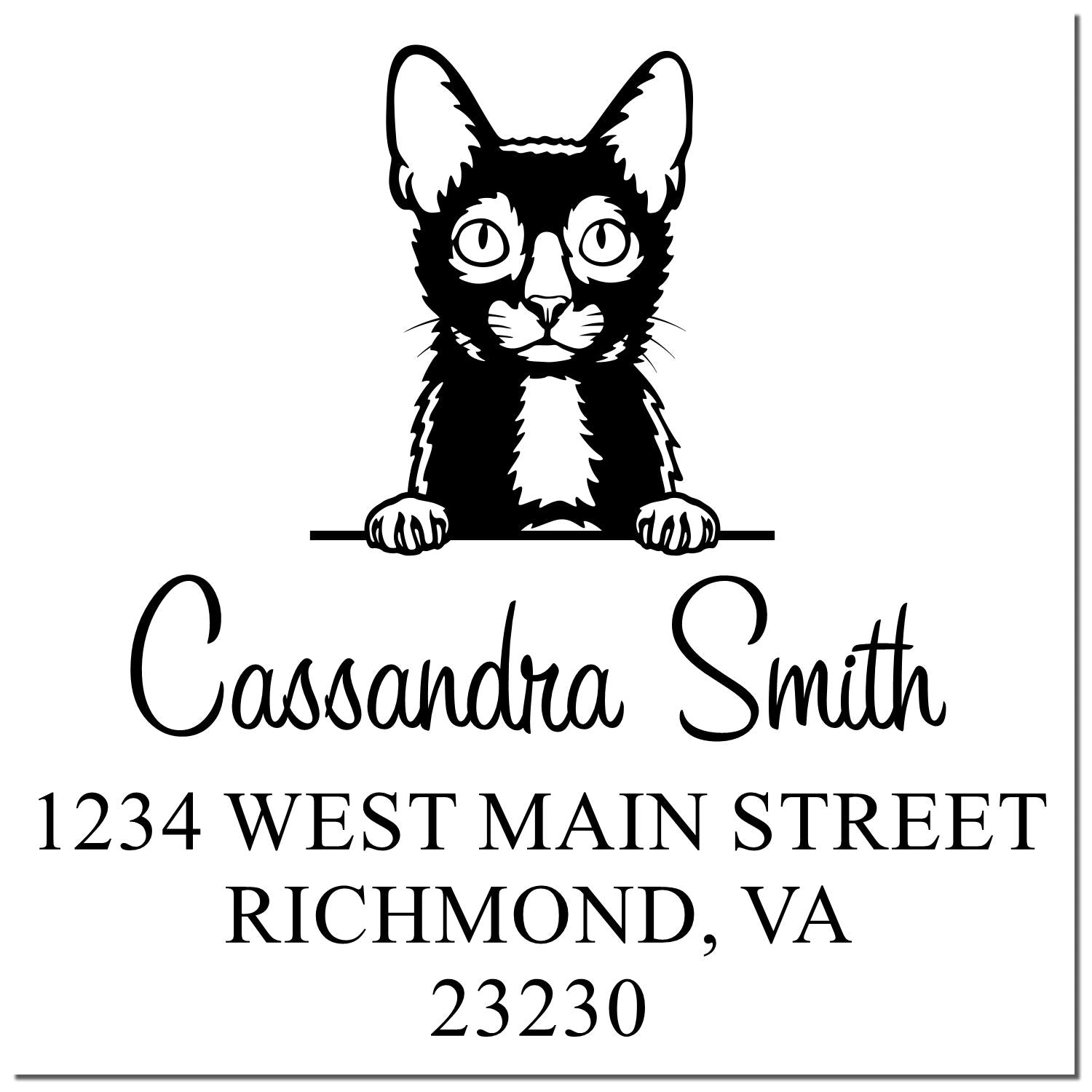 Wood Handle Lykoi Cat Custom Address Label Stamp - Engineer Seal Stamps