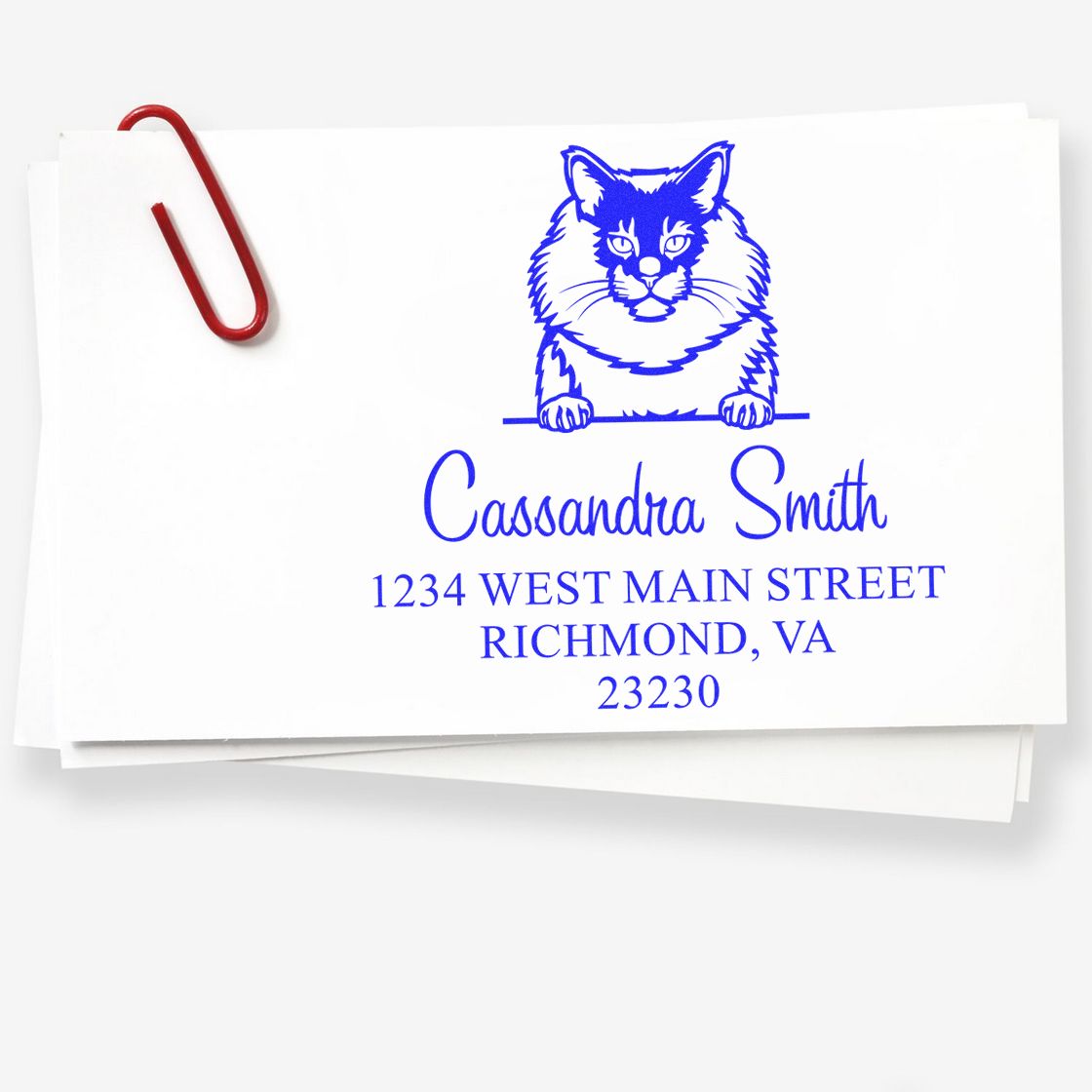Wood Handle Maine Coon Cat Custom Return Address Stamp - Engineer Seal Stamps