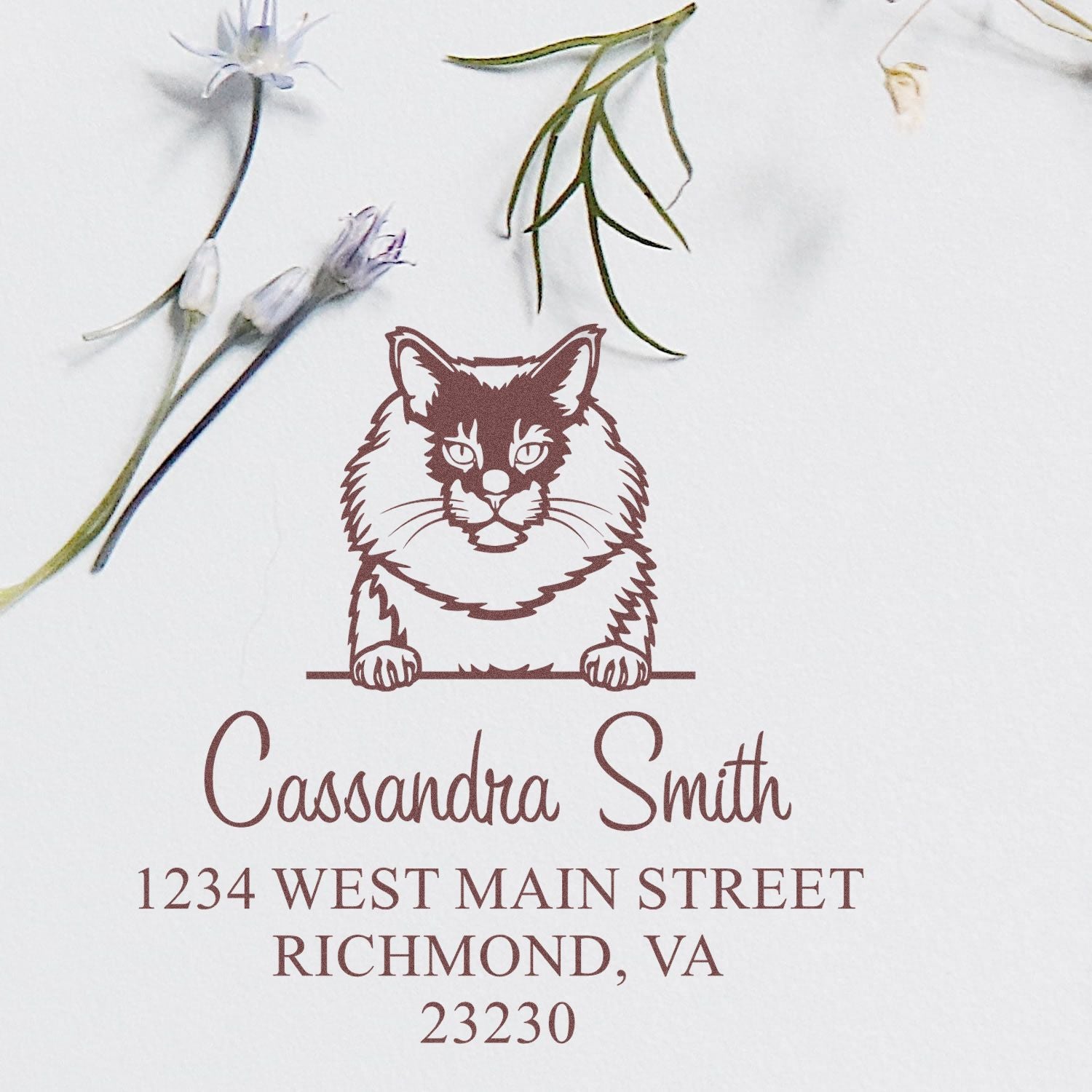 Wood Handle Maine Coon Cat Custom Return Address Stamp - Engineer Seal Stamps