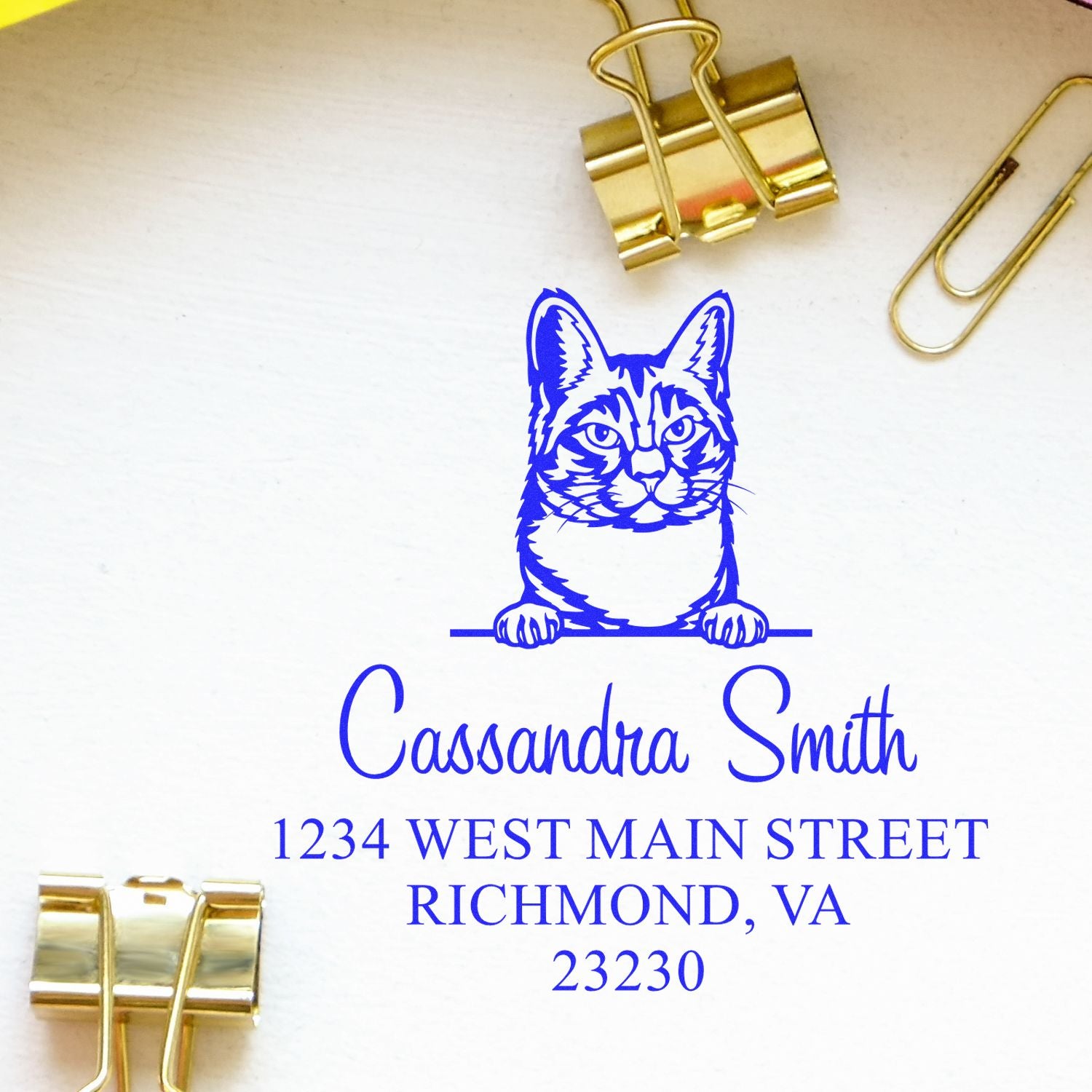 Wood Handle Manx Cat Custom Address Stamps Stamp - Engineer Seal Stamps