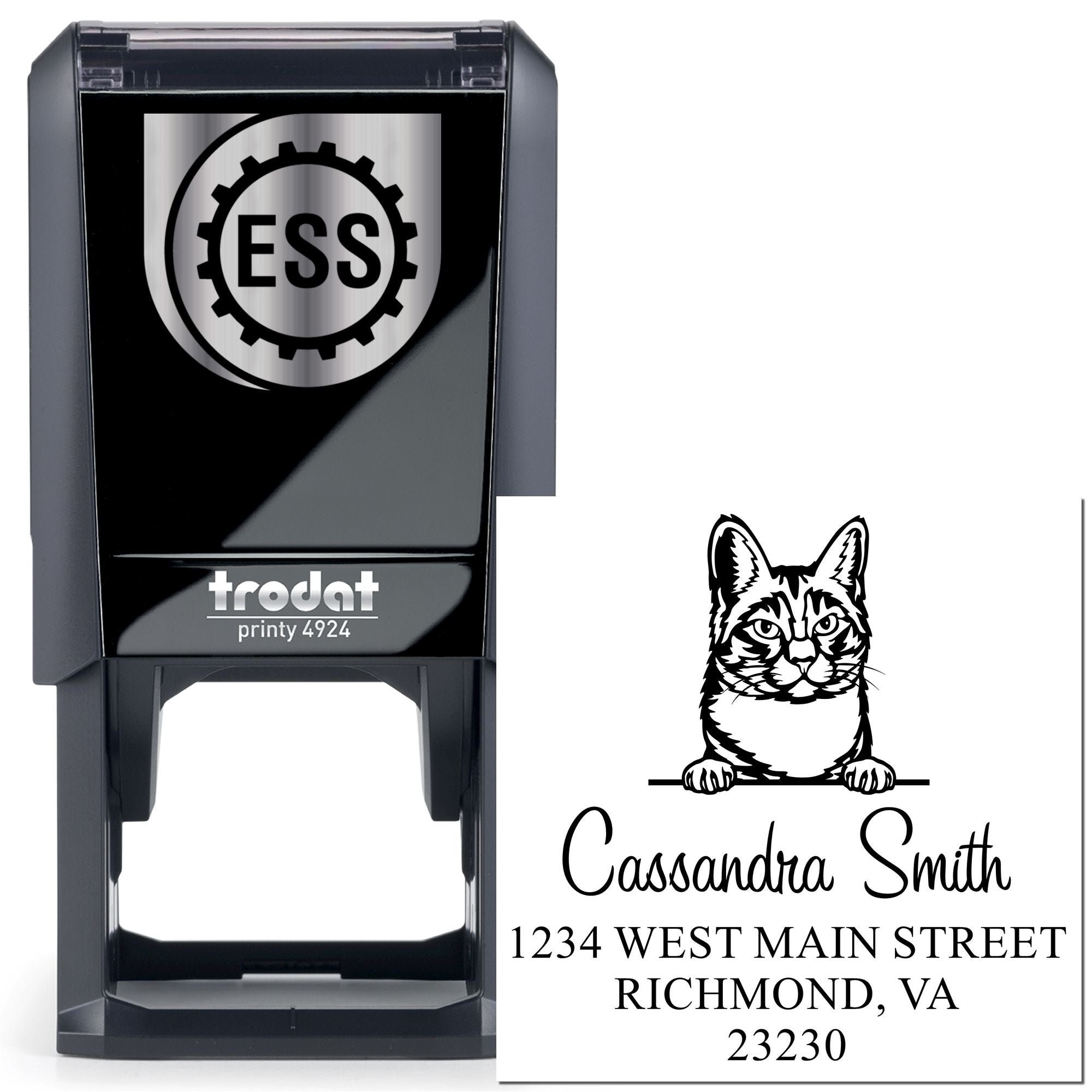 Self-Inking Manx Cat Customized Name and Address Stamp - Engineer Seal Stamps