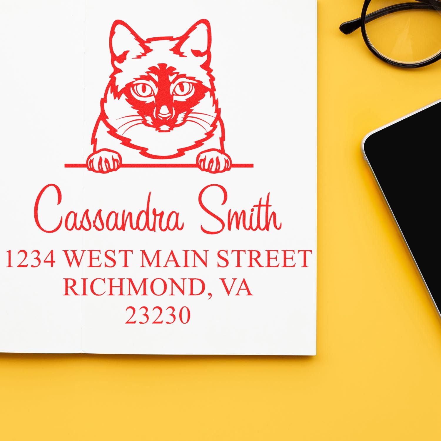 Wood Handle Mekong Bobtail Cat Custom Address Stamps 3 Lines Stamp - Engineer Seal Stamps