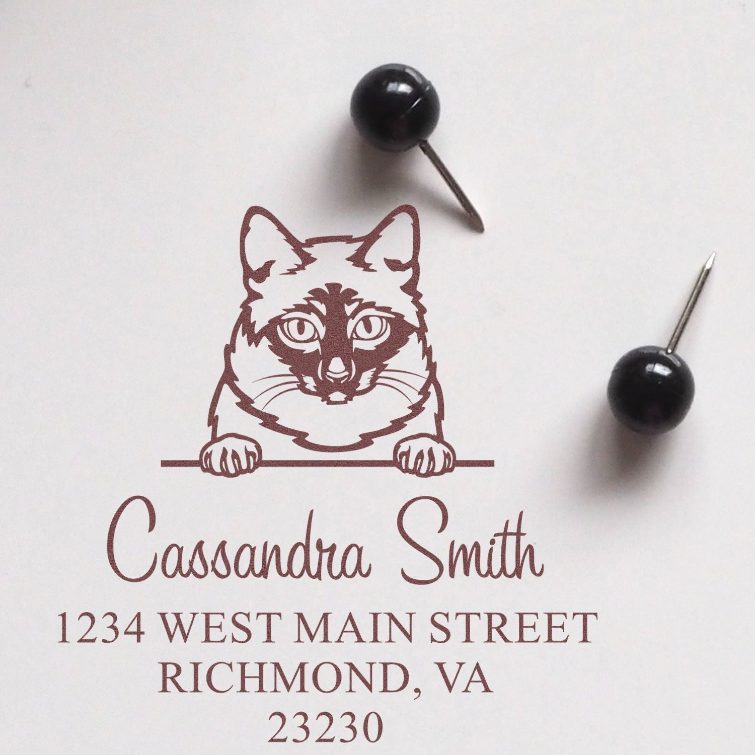 Wood Handle Mekong Bobtail Cat Custom Address Stamps 3 Lines Stamp - Engineer Seal Stamps