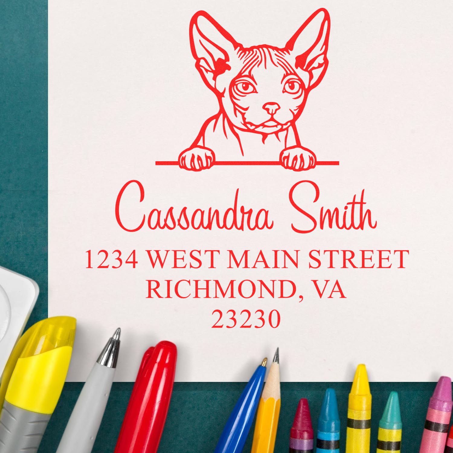 Wood Handle Minskin Cat Custom Home Address Stamp - Engineer Seal Stamps