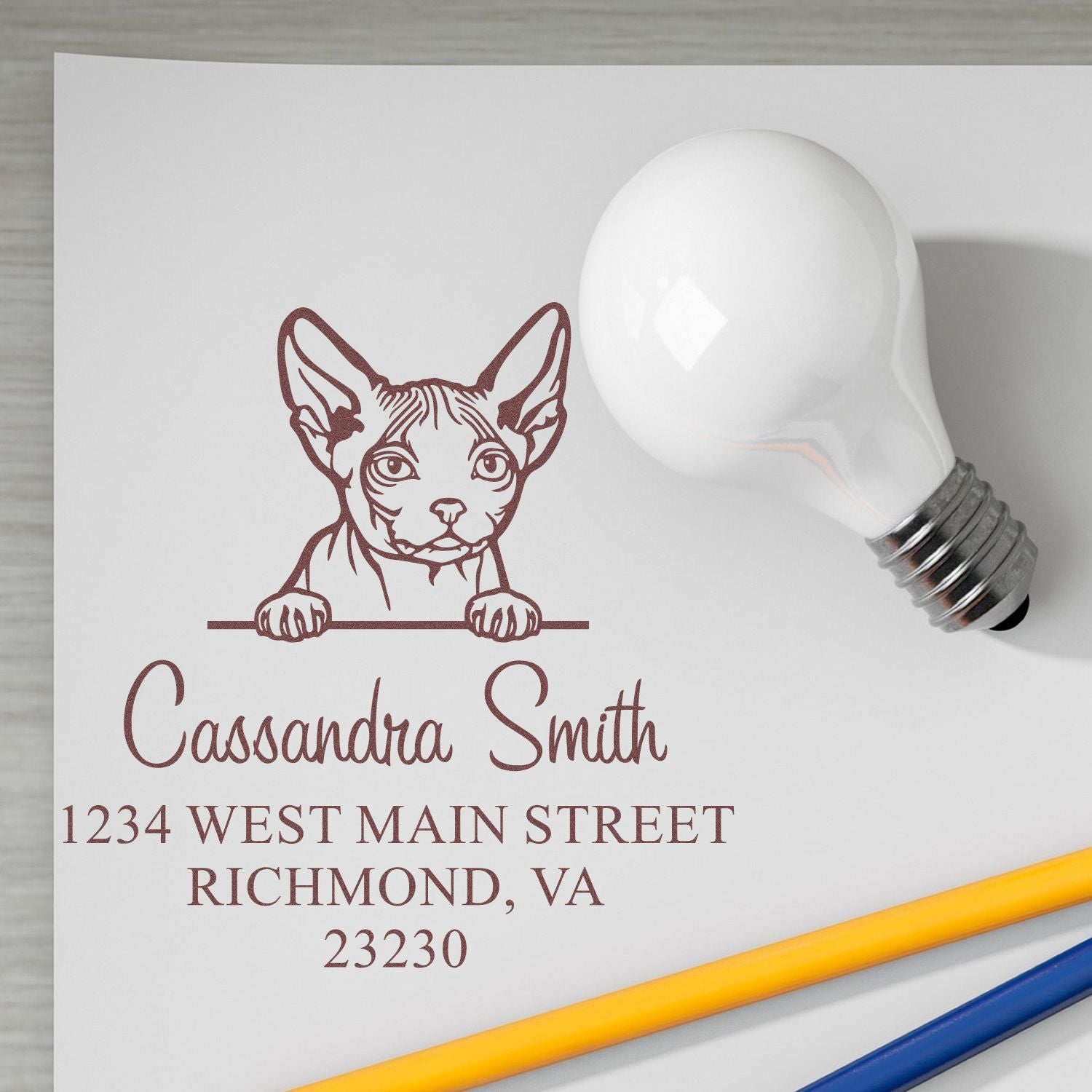 Self-Inking Minskin Cat Customized Small Return Address Stamp - Engineer Seal Stamps