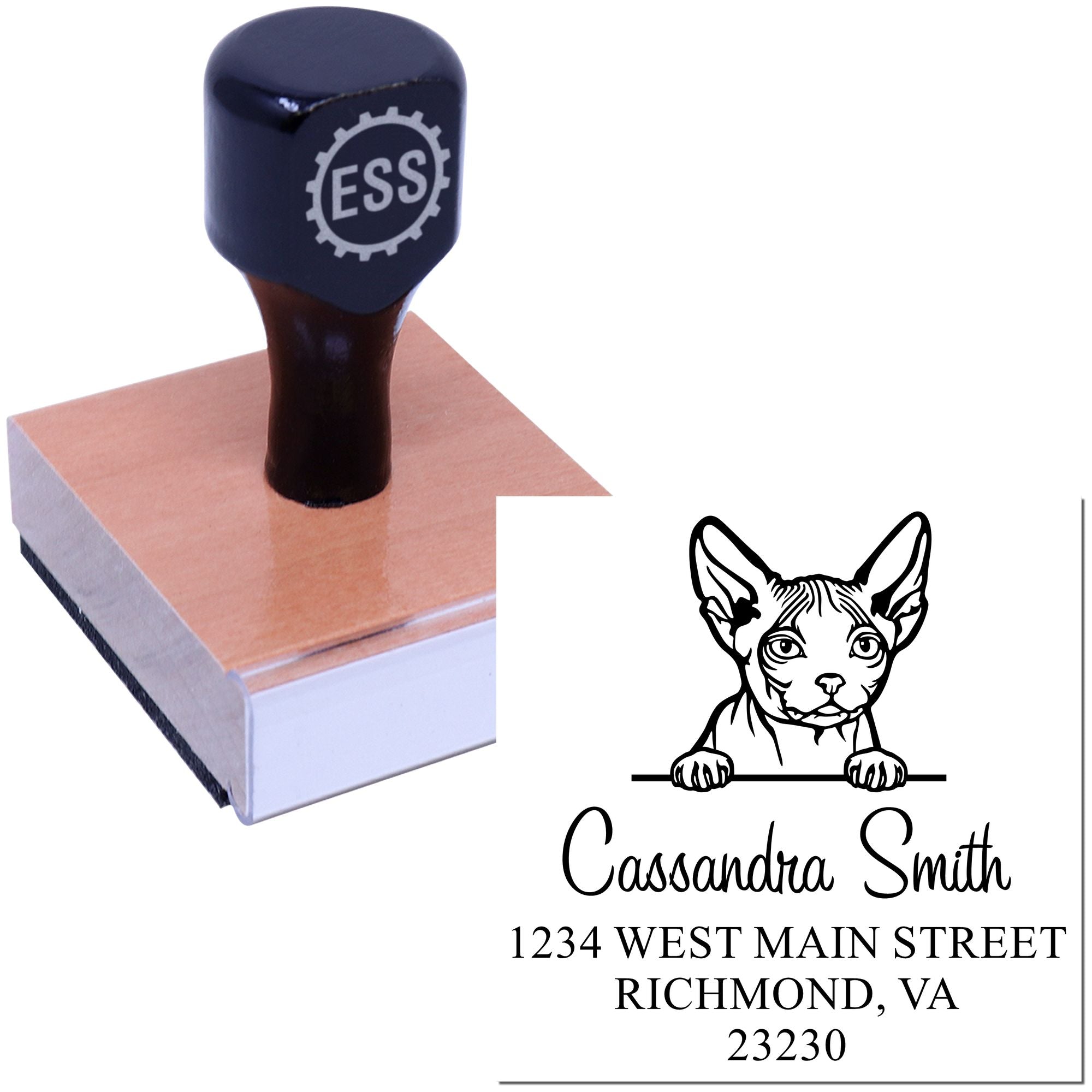 Wood Handle Minskin Cat Custom Home Address Stamp - Engineer Seal Stamps