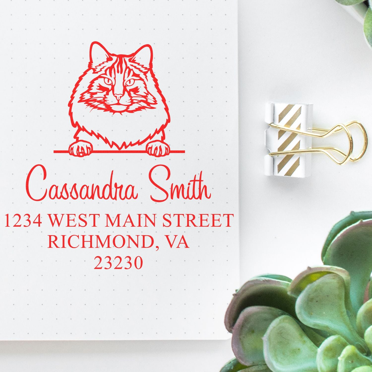 Wood Handle Norwegian Forest Cat Custom Mail Address Stamp - Engineer Seal Stamps