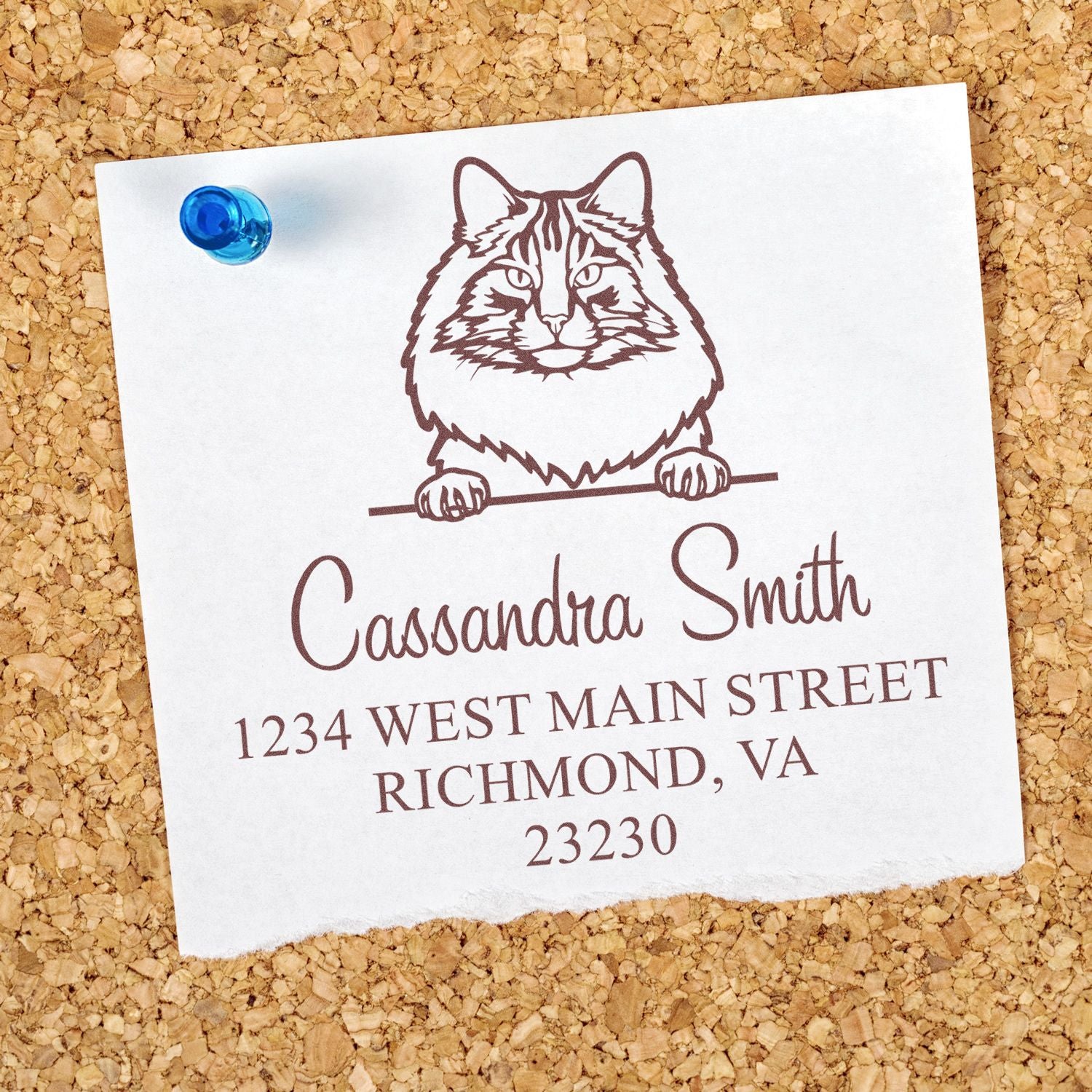 Wood Handle Norwegian Forest Cat Custom Mail Address Stamp - Engineer Seal Stamps