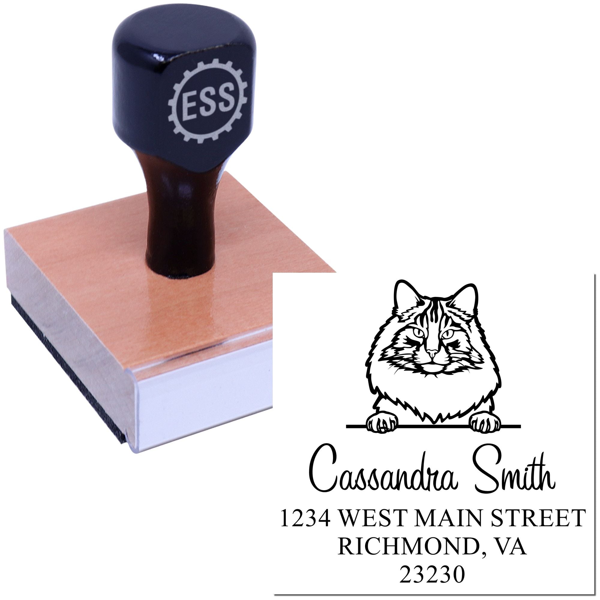 Wood Handle Norwegian Forest Cat Custom Mail Address Stamp - Engineer Seal Stamps