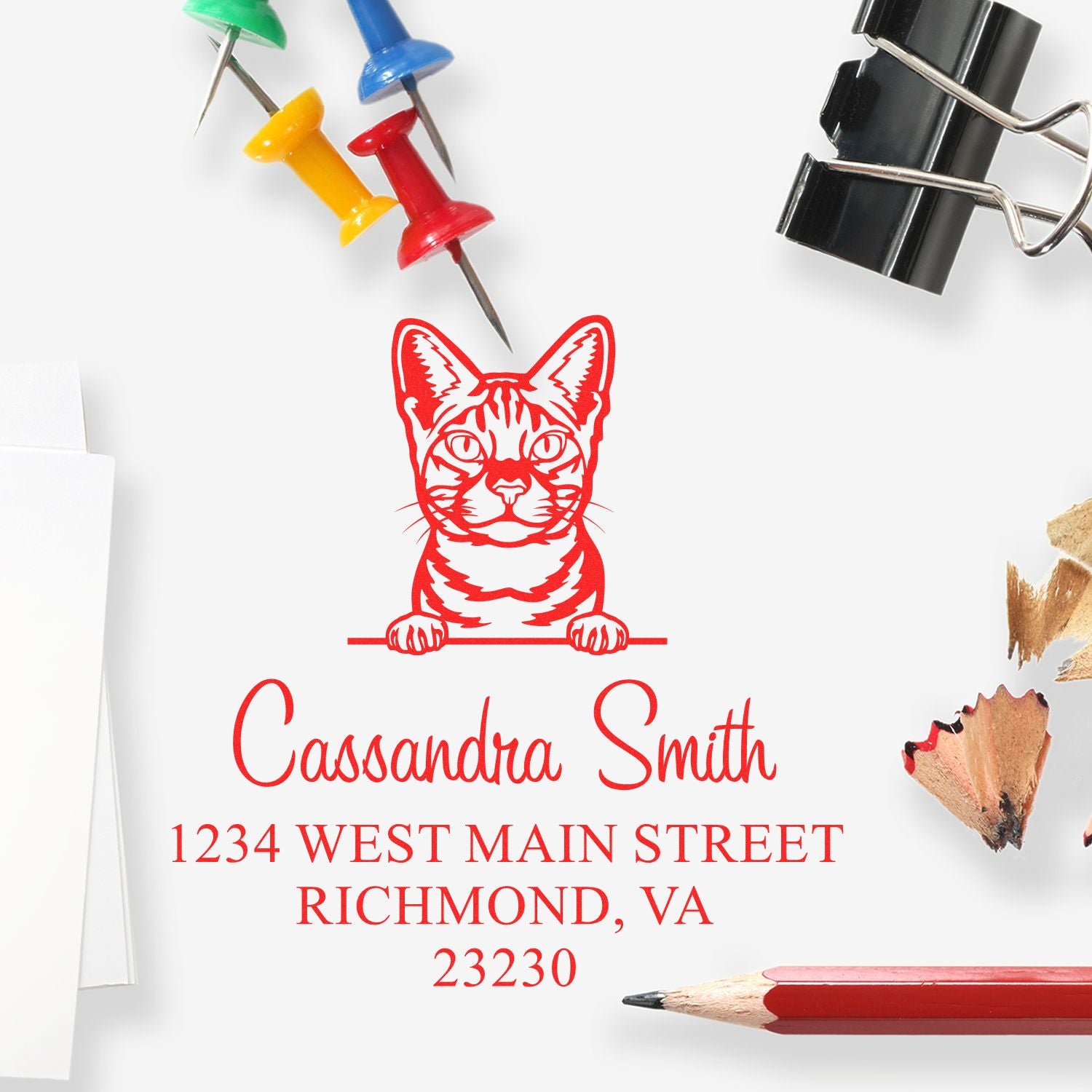 Pre-Inked Ocicat Cat Custom Made Address Stamps Stamp - Engineer Seal Stamps