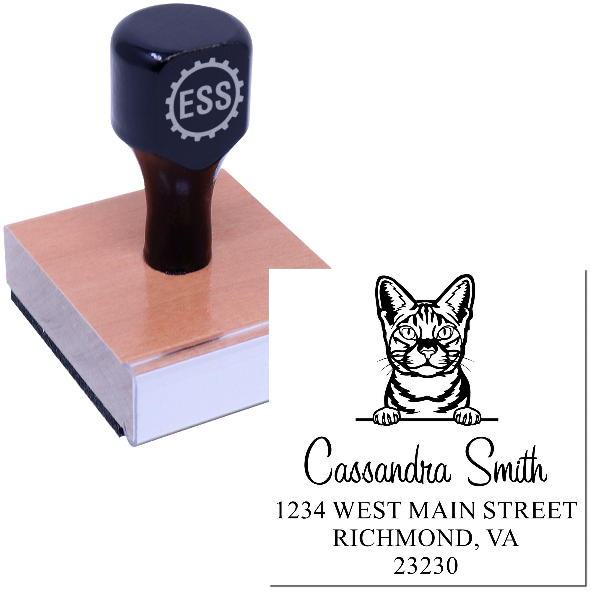 Wood Handle Ocicat Cat Custom New Address Stamp - Engineer Seal Stamps