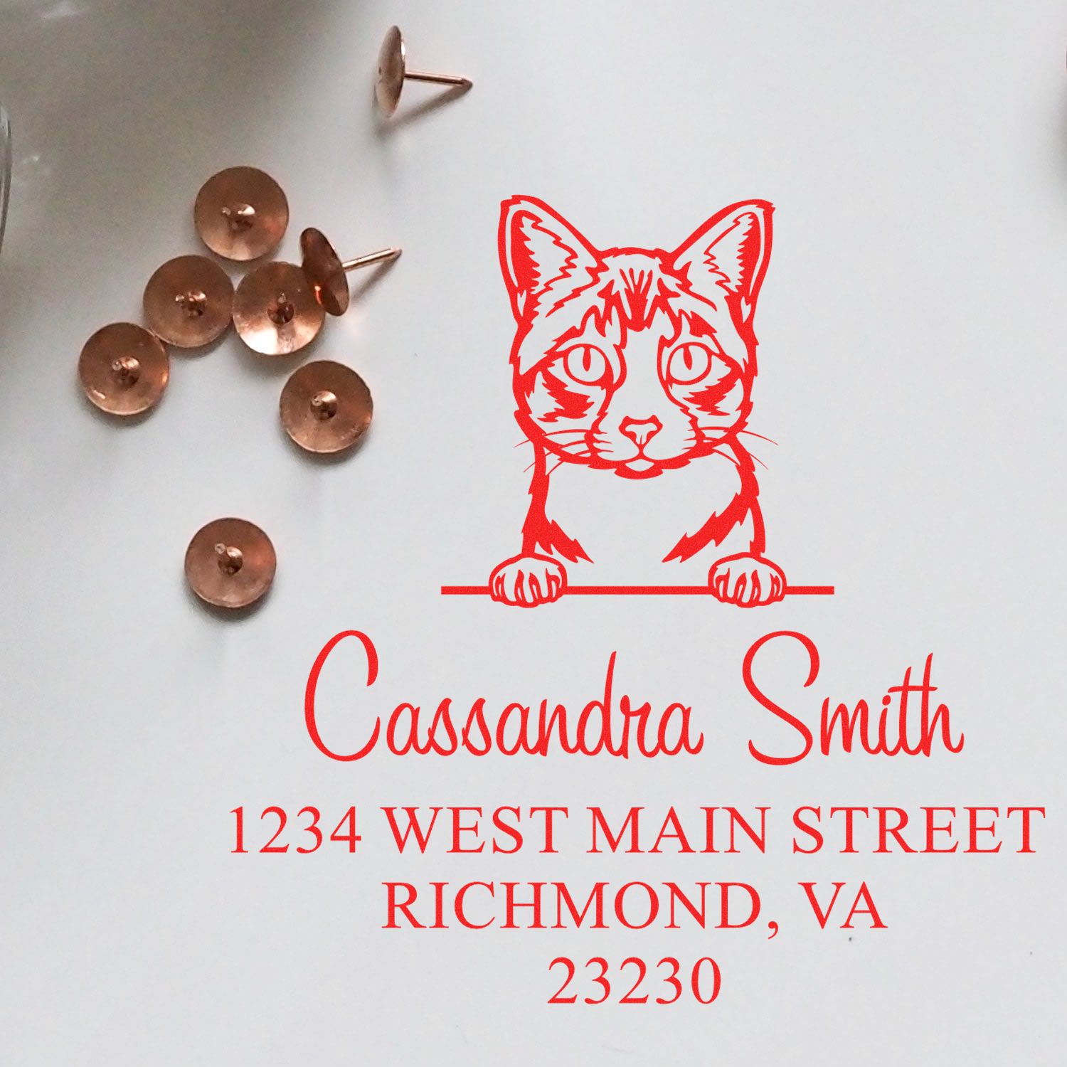 Wood Handle Ojos Azules Cat Custom Mailing Address Stamp - Engineer Seal Stamps