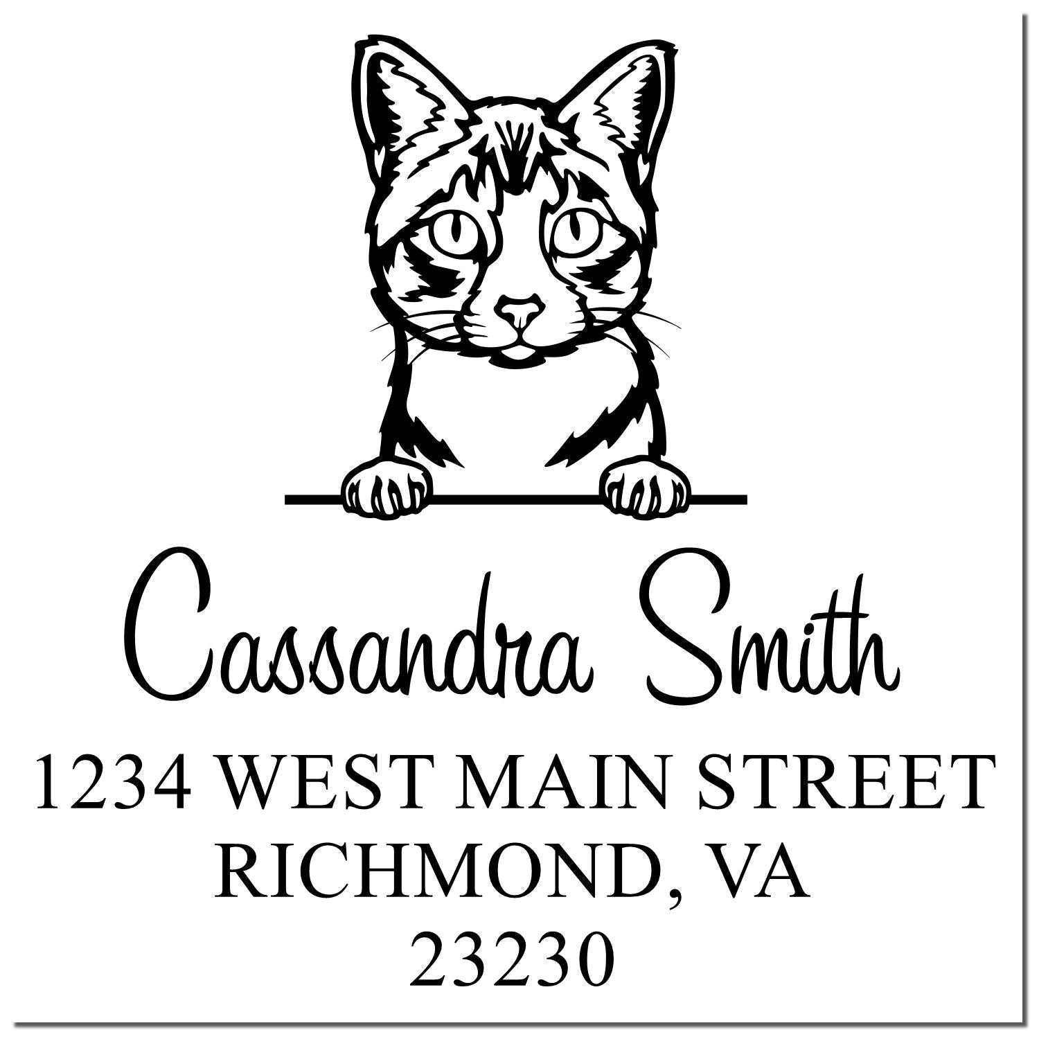 Wood Handle Ojos Azules Cat Custom Mailing Address Stamp - Engineer Seal Stamps