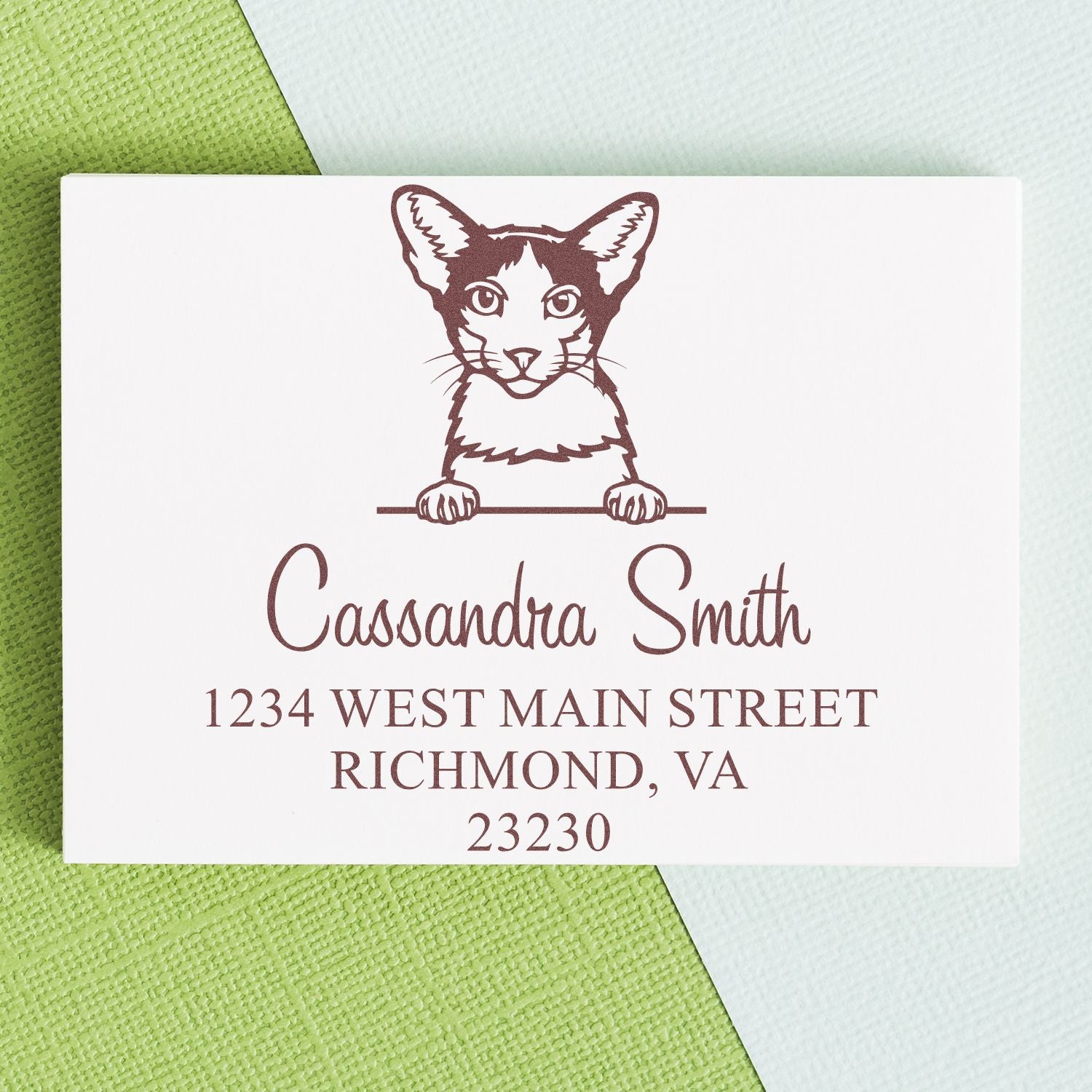 Pre-Inked Oriental Bicolor Cat Custom Made Home Address Stamp - Engineer Seal Stamps