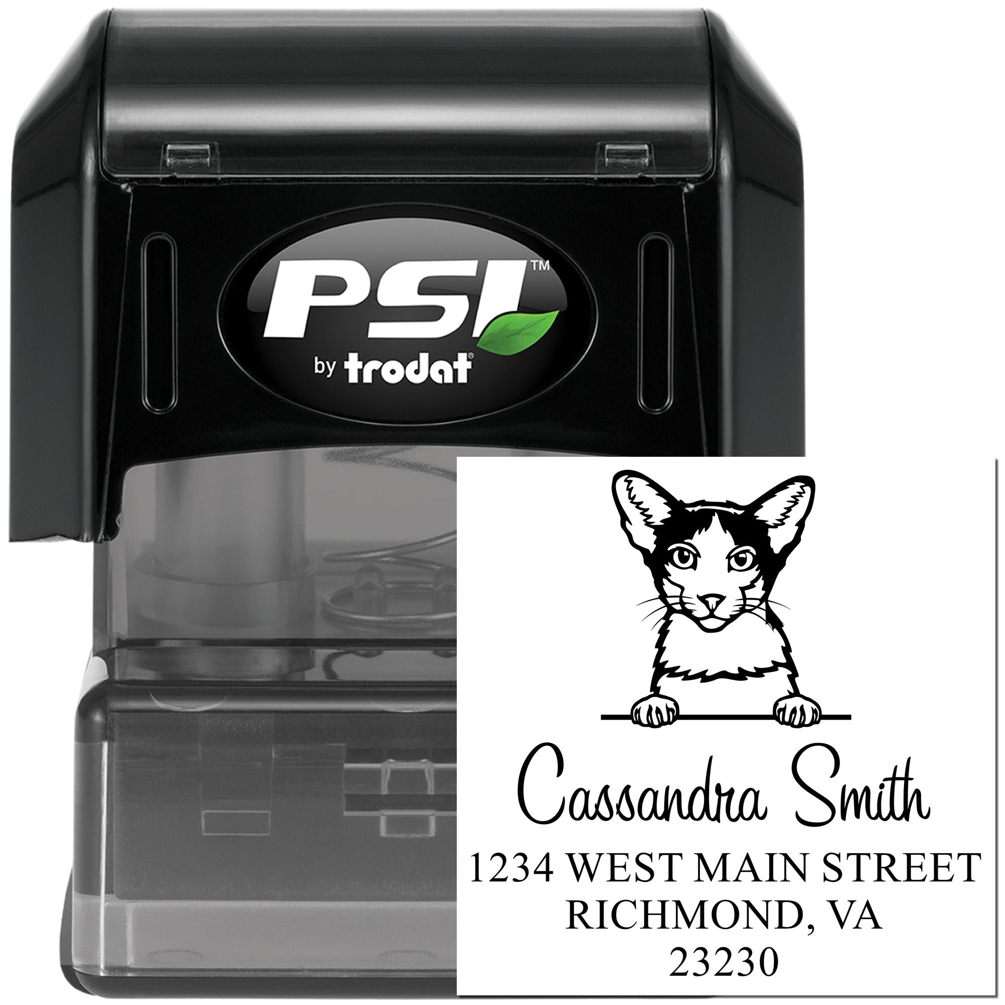 Pre-Inked Oriental Bicolor Cat Custom Made Home Address Stamp - Engineer Seal Stamps