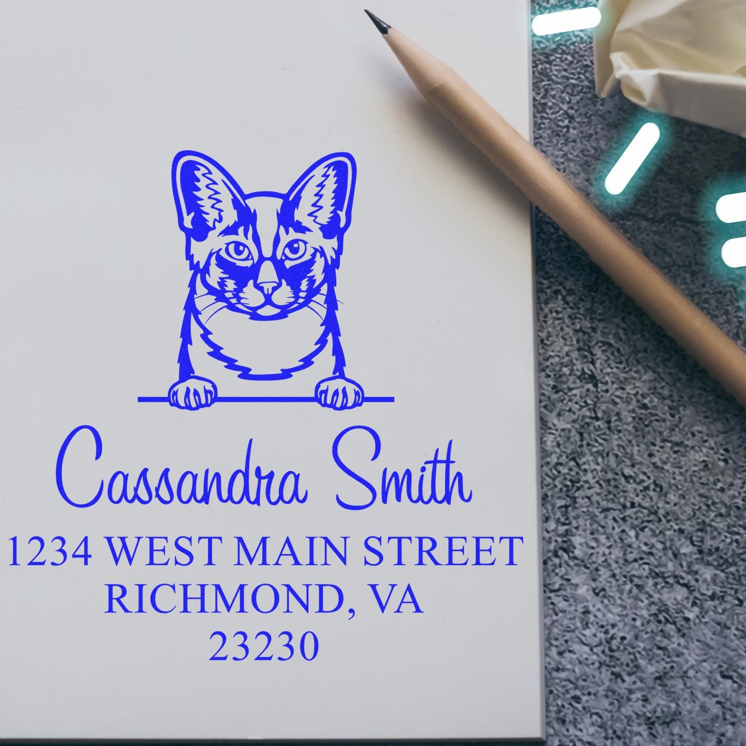 Pre-Inked Oriental Longhair Cat Custom Made Address Stamp - Engineer Seal Stamps