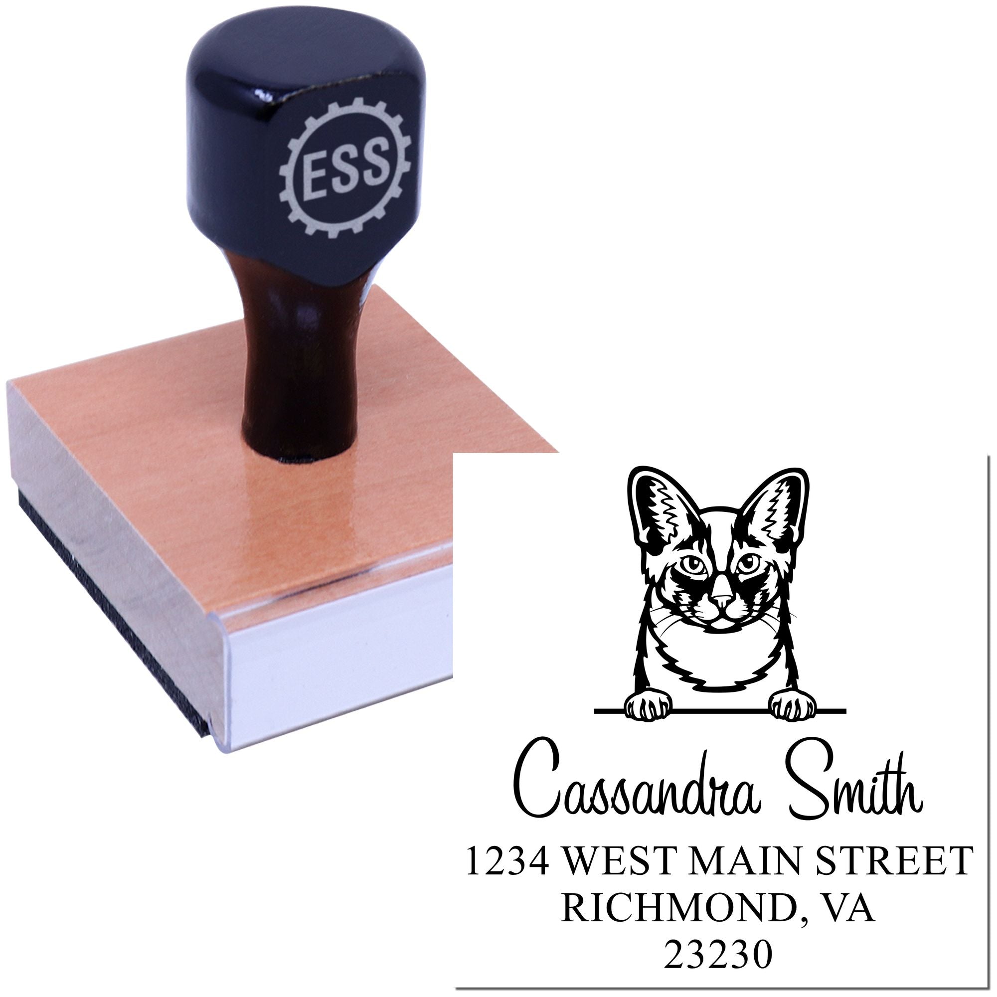 Wood Handle Oriental Longhair Cat Custom Ink Stamps Stamp - Engineer Seal Stamps