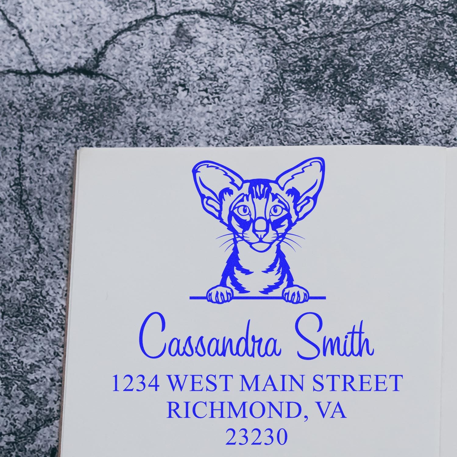 Wood Handle Oriental Shorthair Cat Custom Return Address Stamp - Engineer Seal Stamps