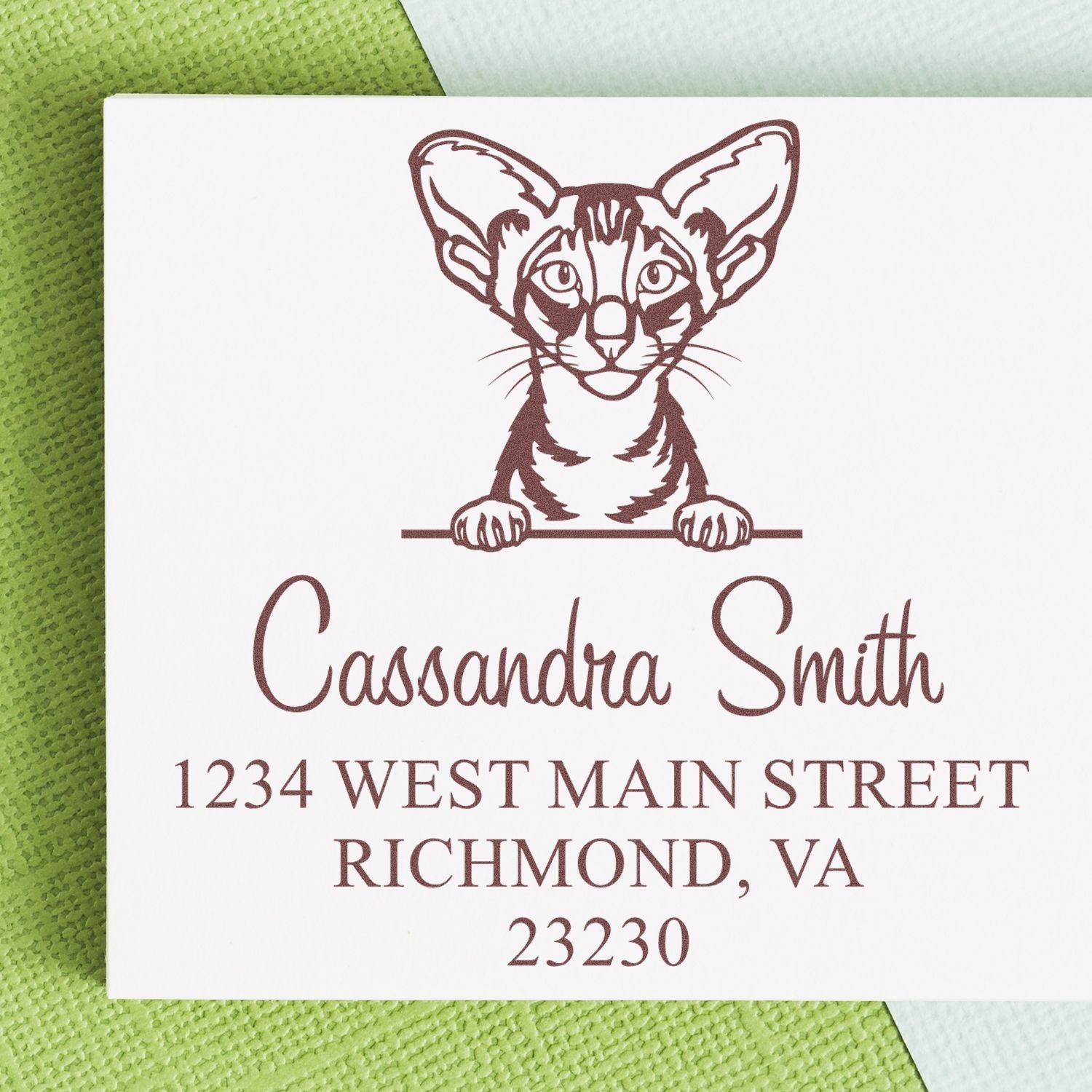 Pre-Inked Oriental Shorthair Cat Custom Made Mail Address Stamp - Engineer Seal Stamps