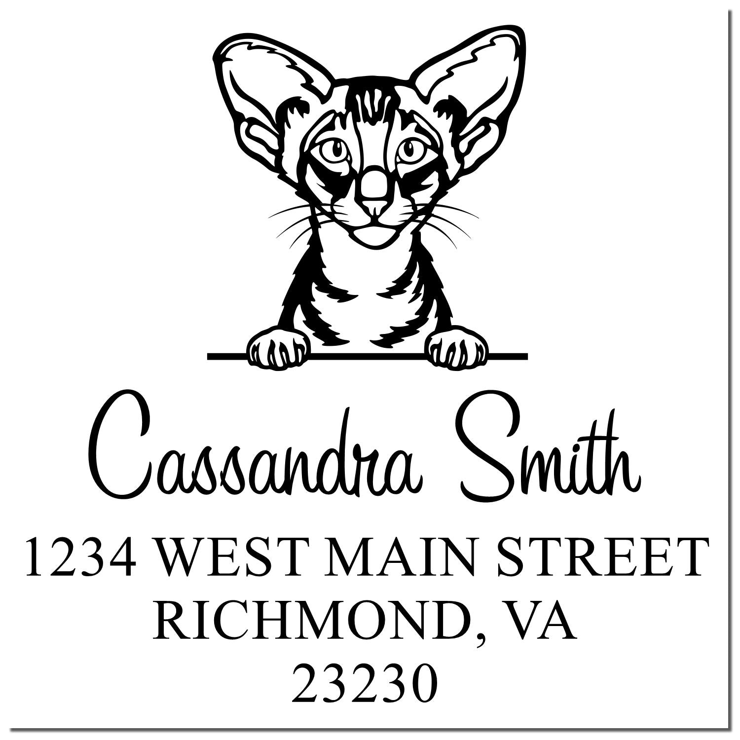 Pre-Inked Oriental Shorthair Cat Custom Made Mail Address Stamp - Engineer Seal Stamps