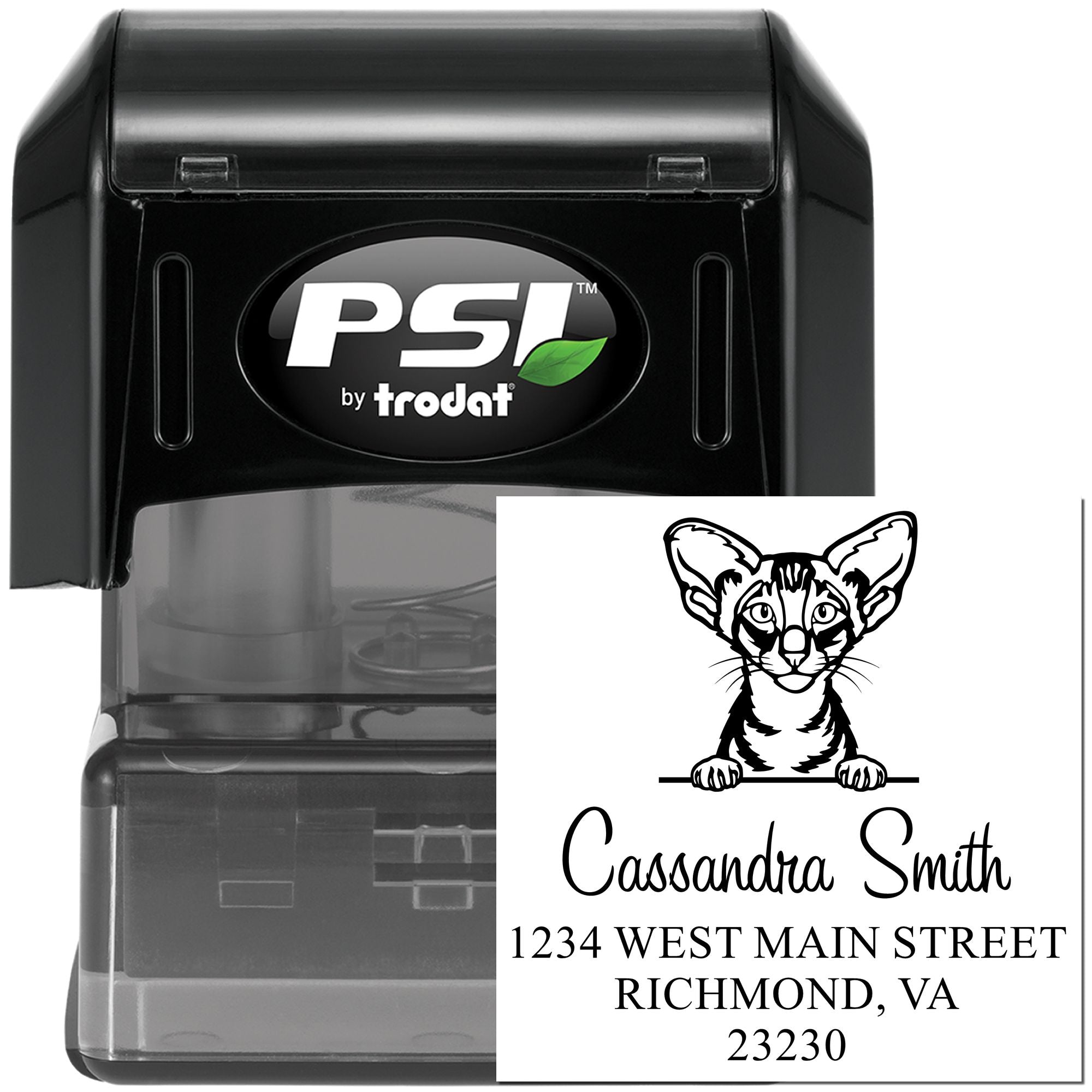 Pre-Inked Oriental Shorthair Cat Custom Made Mail Address Stamp - Engineer Seal Stamps