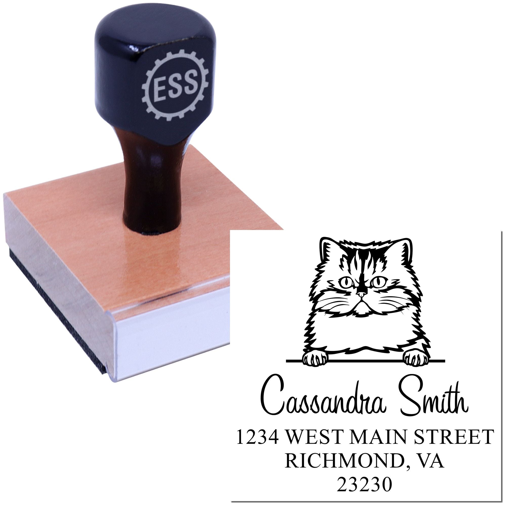 Wood Handle Persian Cat Custom Return Stamp - Engineer Seal Stamps