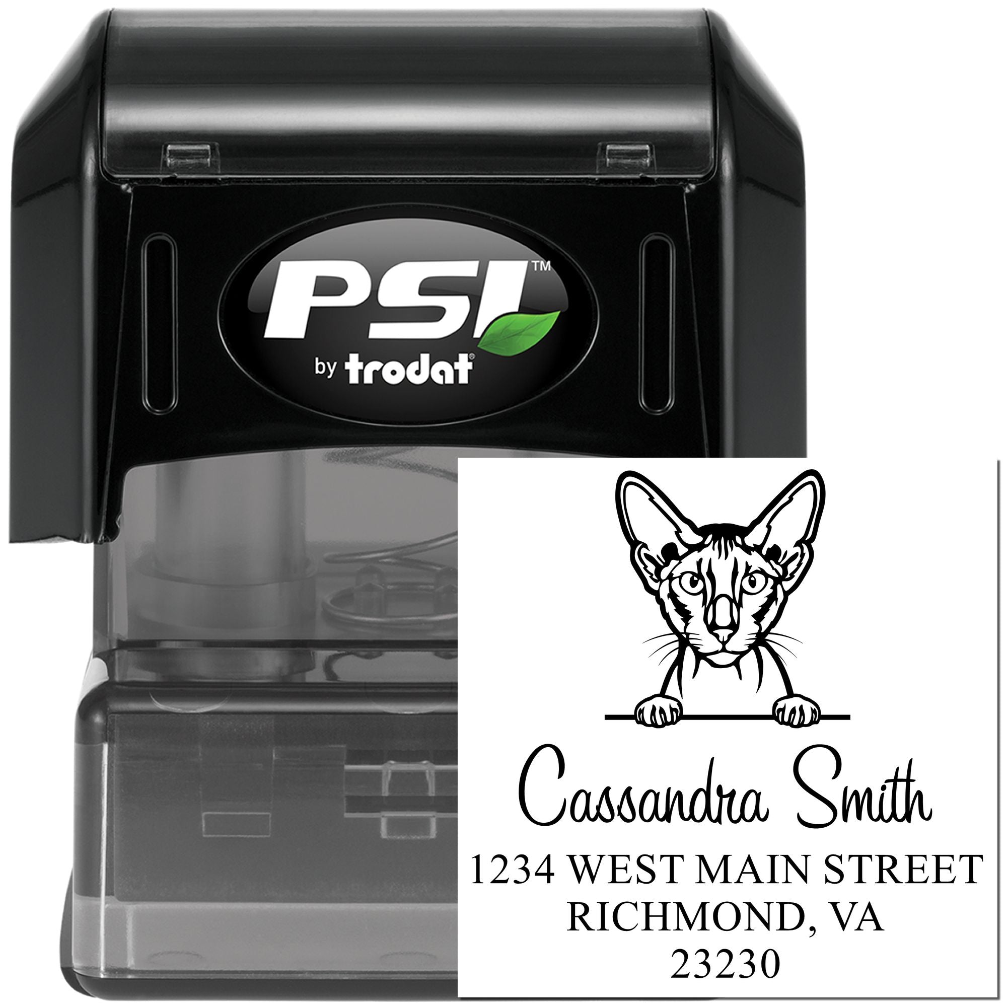Pre-Inked Peterbald Cat Custom Made Mailing Address Stamp - Engineer Seal Stamps