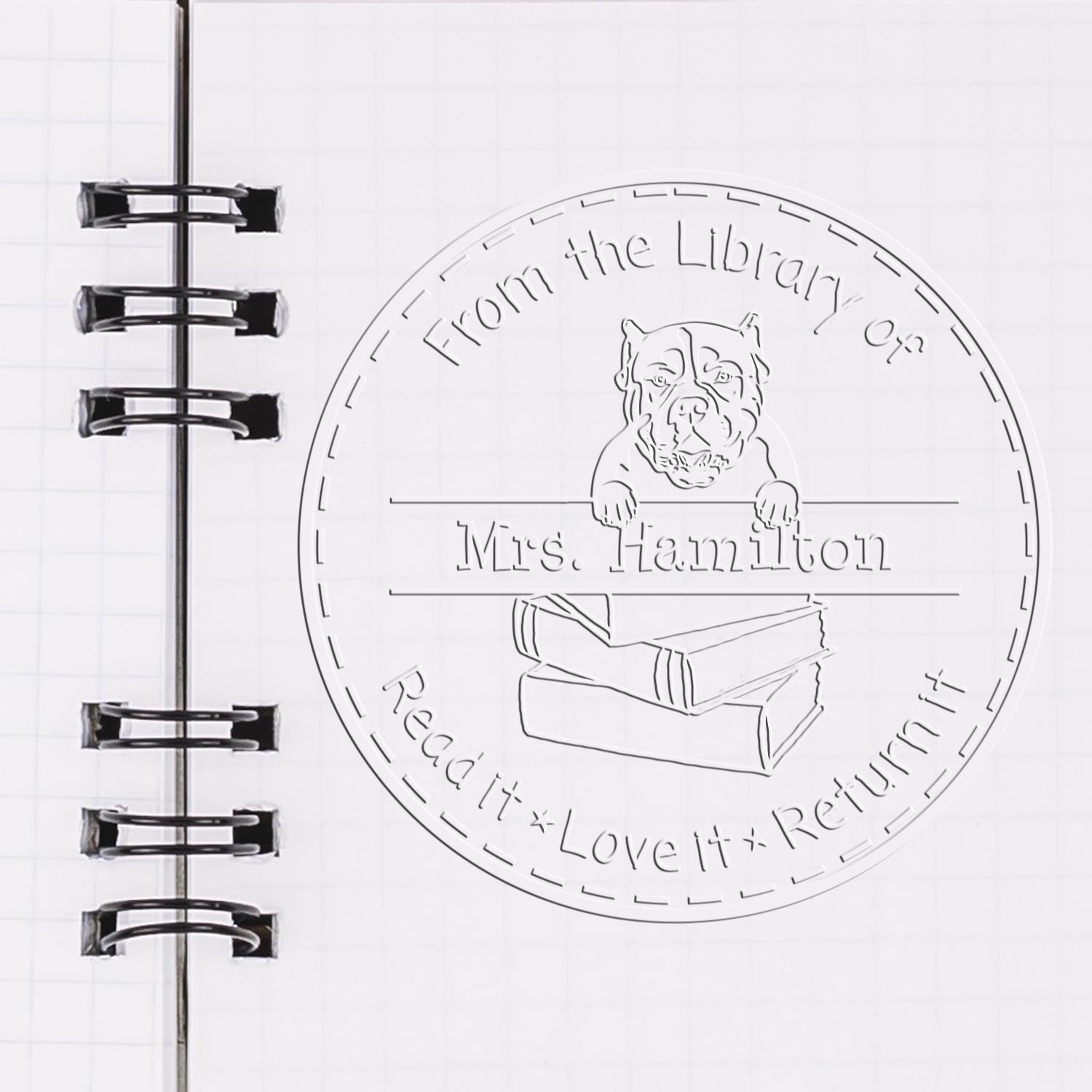 Custom Name Embosser with American Bulldog Dog - Engineer Seal Stamps