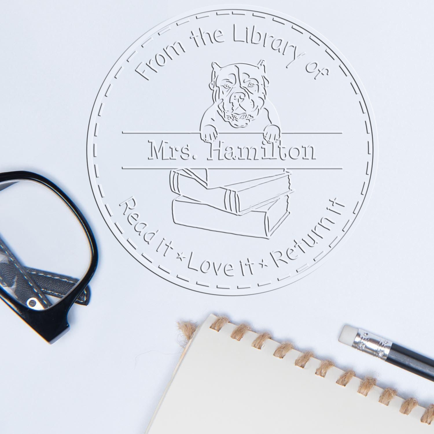 Custom Name Embosser with American Bulldog Dog - Engineer Seal Stamps