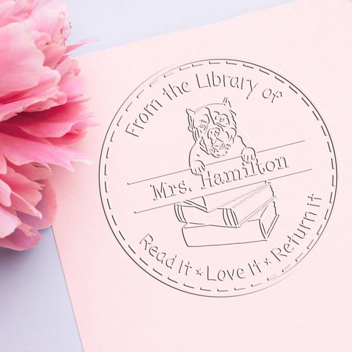 Custom Name Embosser with American Bulldog Dog - Engineer Seal Stamps