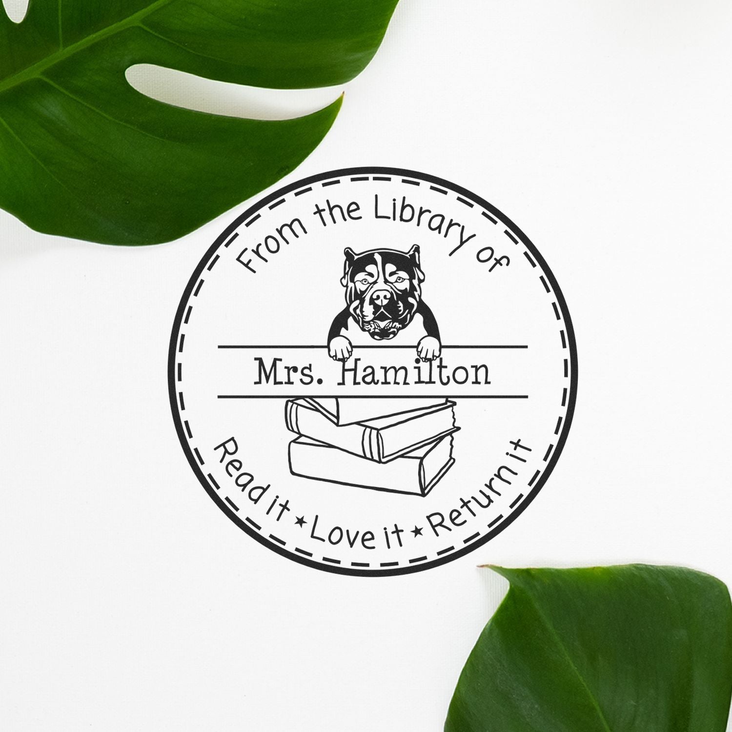 American Bulldog Dog Themed Library Name Stamp - Engineer Seal Stamps