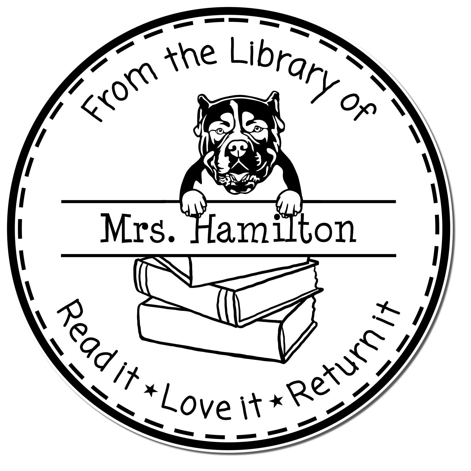 American Bulldog Dog Themed Library Name Stamp - Engineer Seal Stamps