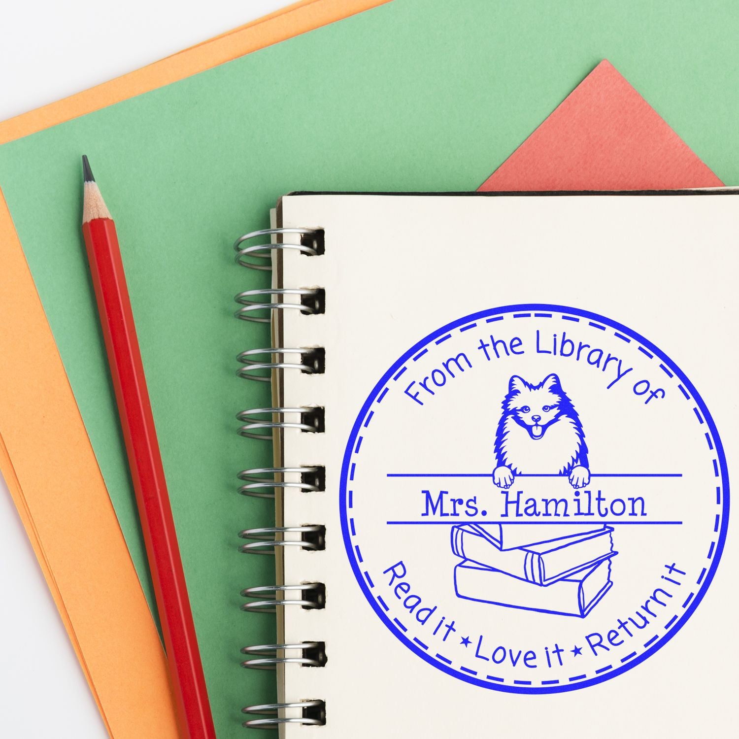 Customized Book Reminder Stamp with American Eskimo Dog - Engineer Seal Stamps