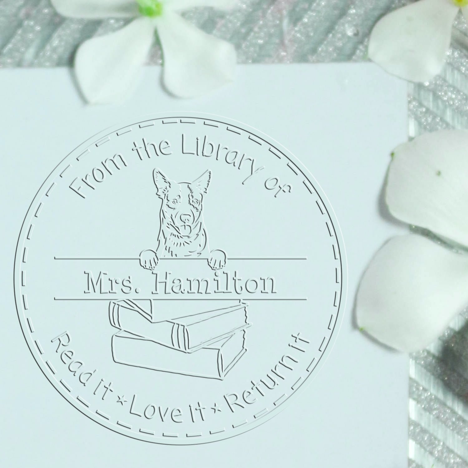 Custom Name Seal Embosser with Australian Cattle Dog - Engineer Seal Stamps