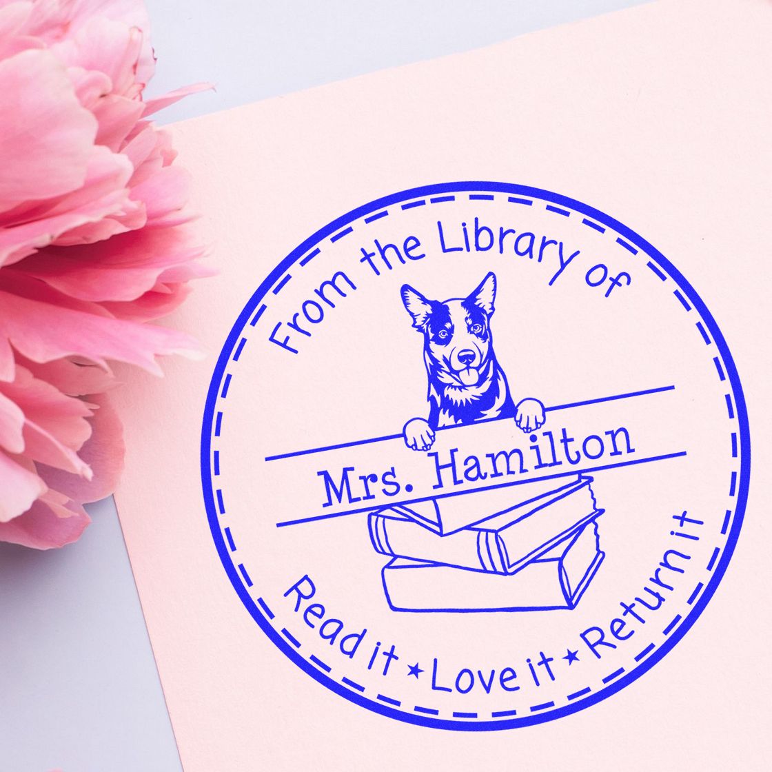 Customized Book Reminder Stamper with Australian Cattle Dog - Engineer Seal Stamps