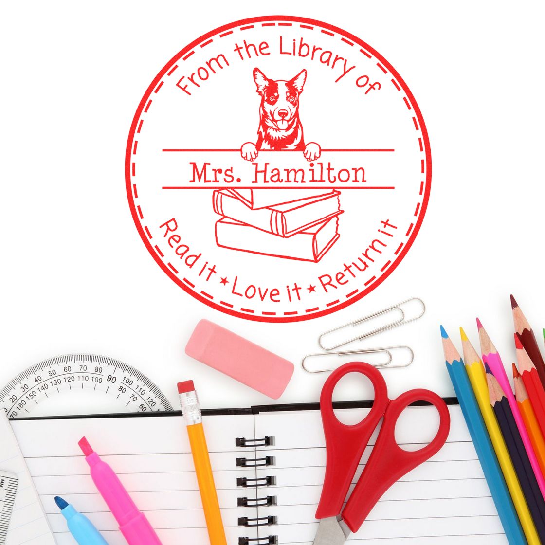 Customized Book Reminder Stamper with Australian Cattle Dog - Engineer Seal Stamps